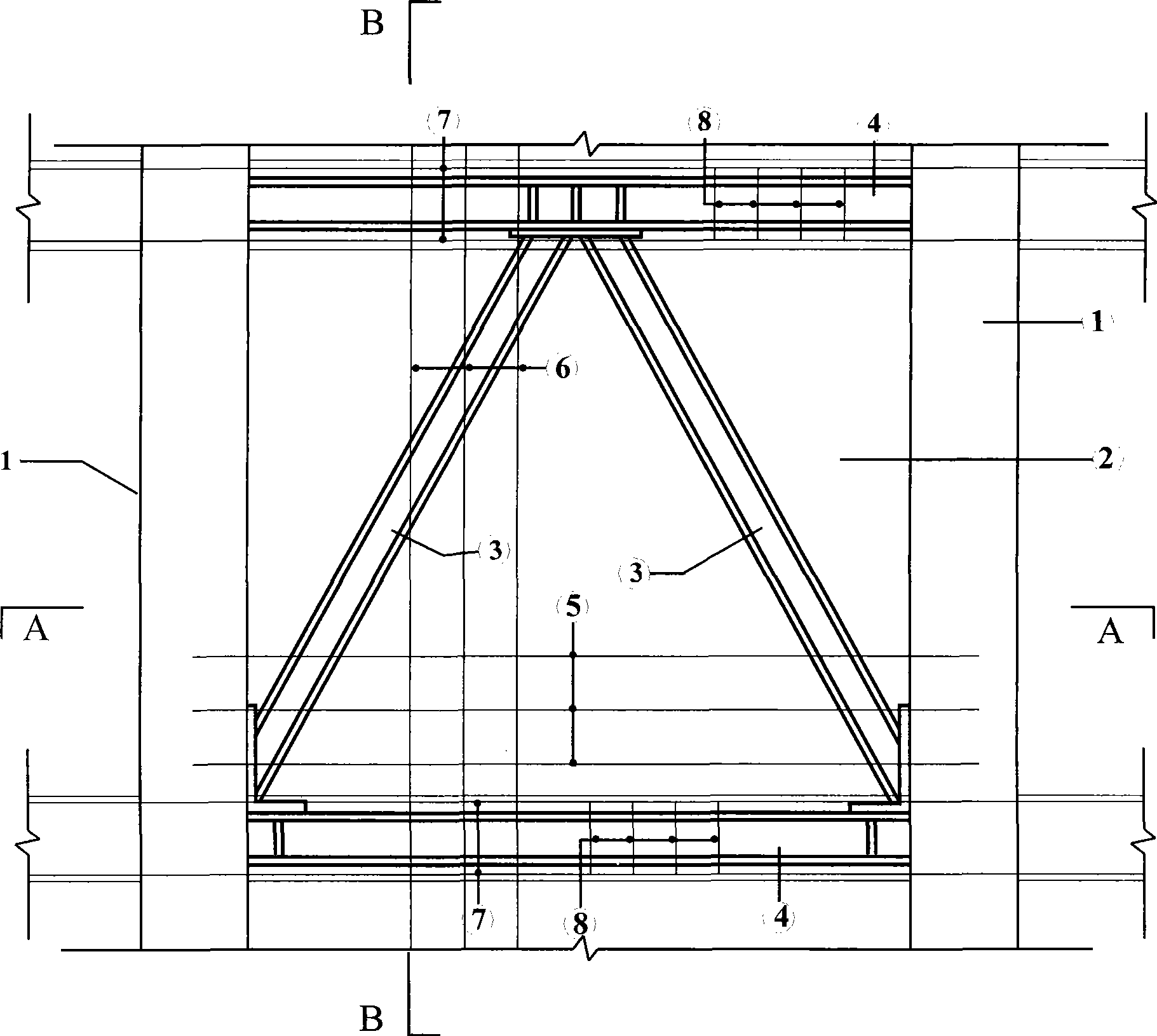 Steel tube concrete - steel support - steel plate external wrapping concrete shear force wall and manufacturing method thereof
