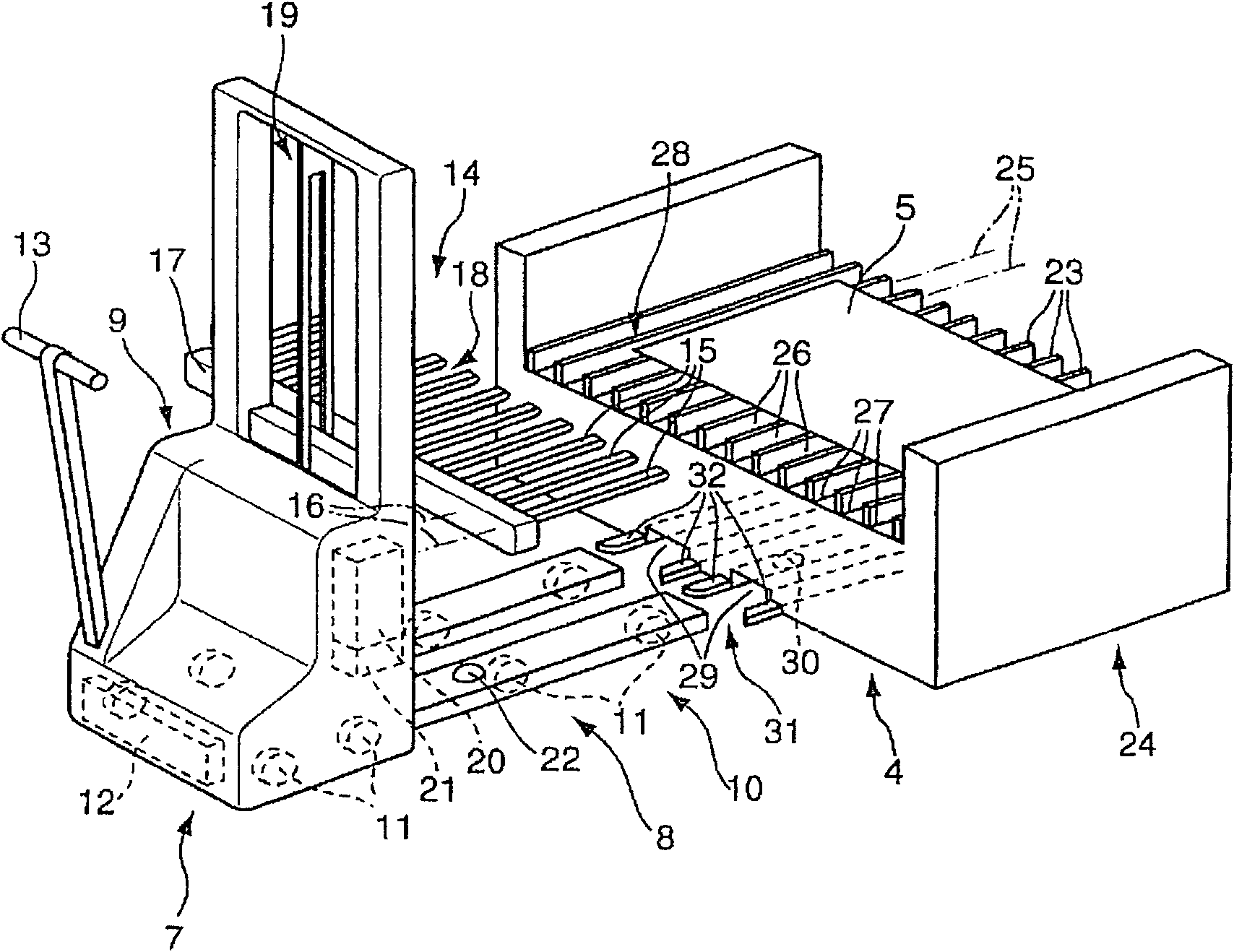 Mechanical device for conveying workpieces of machine tool, pavement conveying device and method, and workpiece support used for machine tool