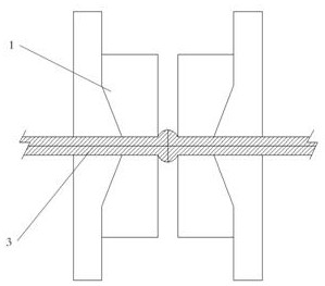 L-shaped template pressed by holder of inner tube splicer