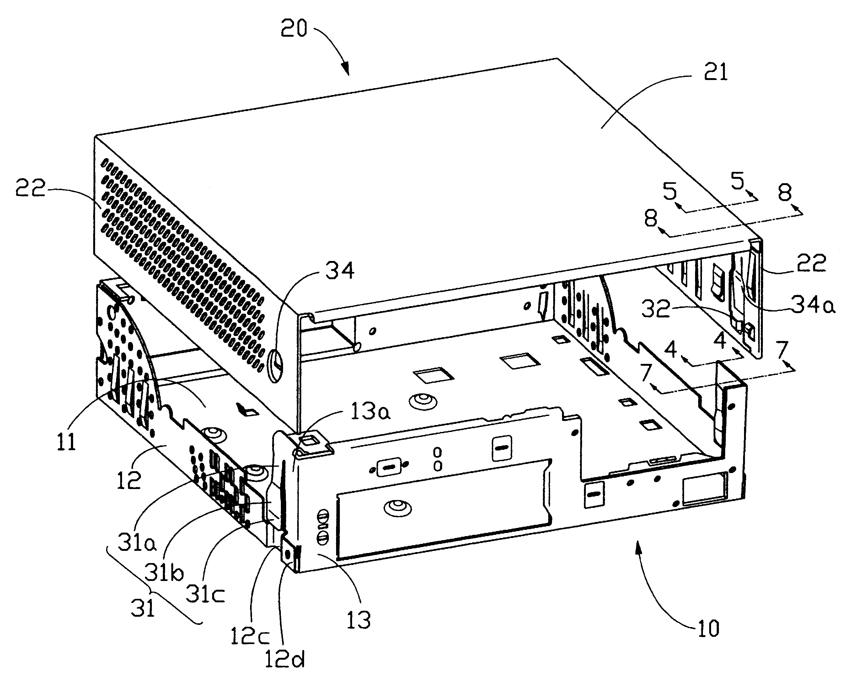 Computer enclosure with releasable interlocking mechanism between cover and chassis