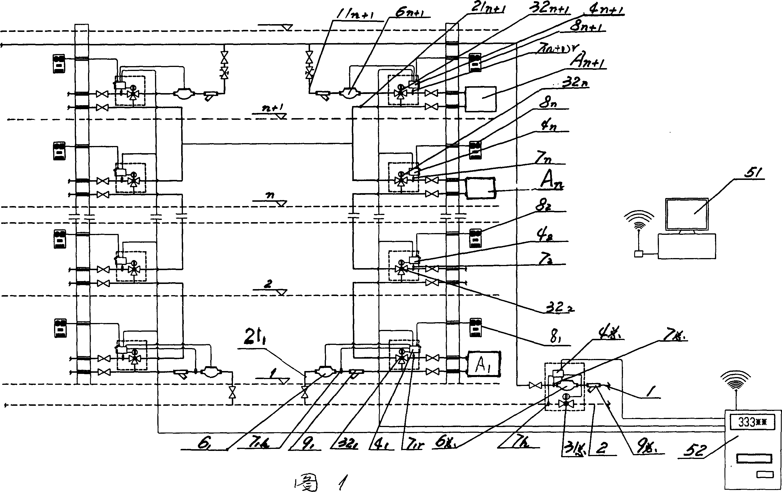 Single-pipe heat distribution metering management network system for central heating and its charging method