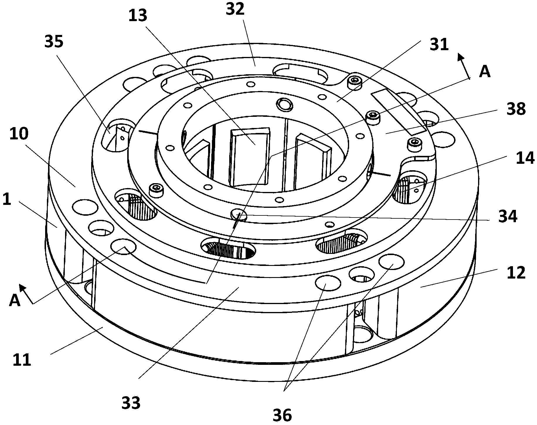 Installation structure and installation method of radial magnetic bearing and radial sensor