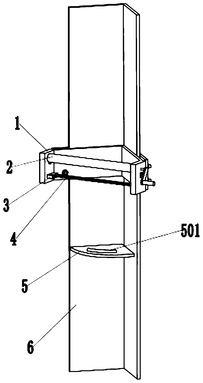 Pull rope fastening device for inner suspension holding pole during assembly of power transmission tower