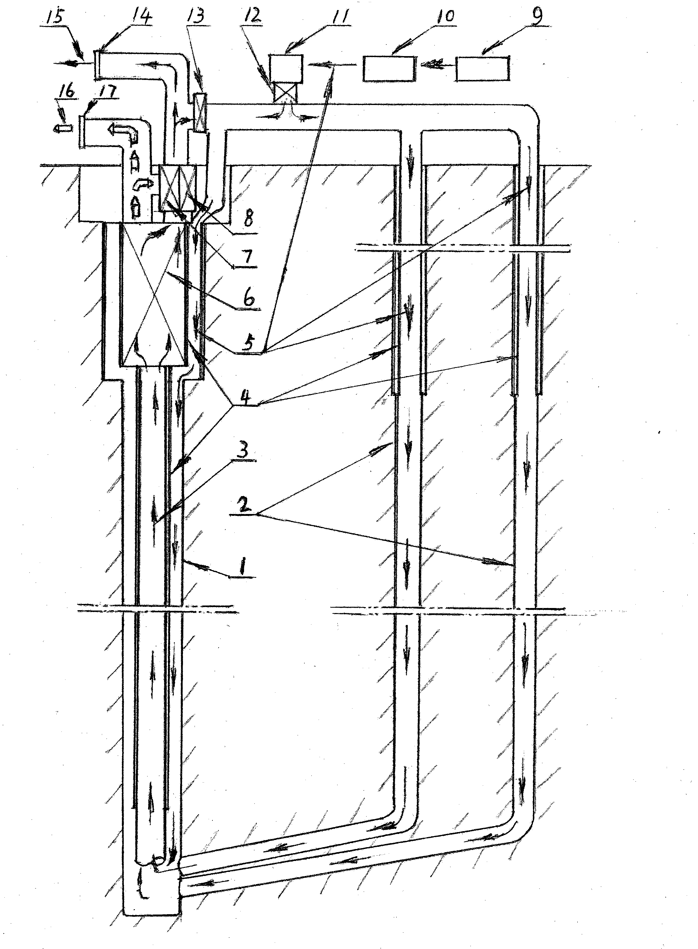 Multi-well communication and circulating heating type deep subterranean heat extraction device
