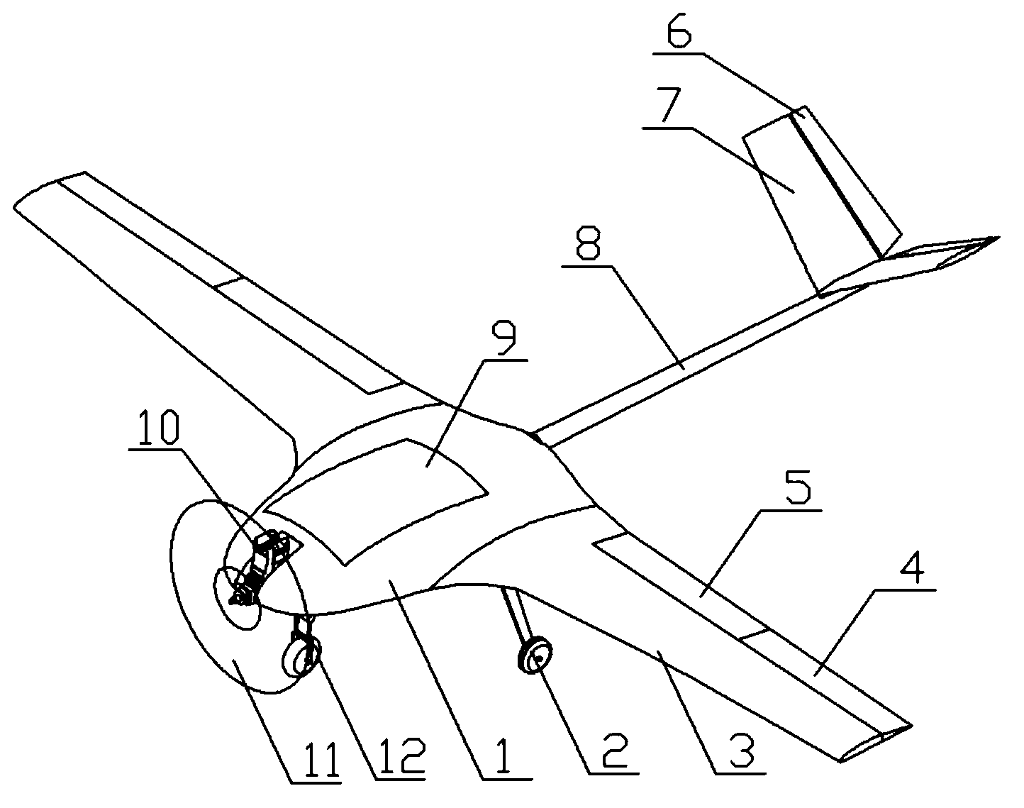 Small multipurpose unmanned plane with oil tank embedded into blended wing body