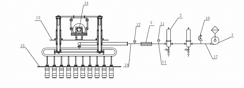 Preheating and drying device for sterilizing filling equipment