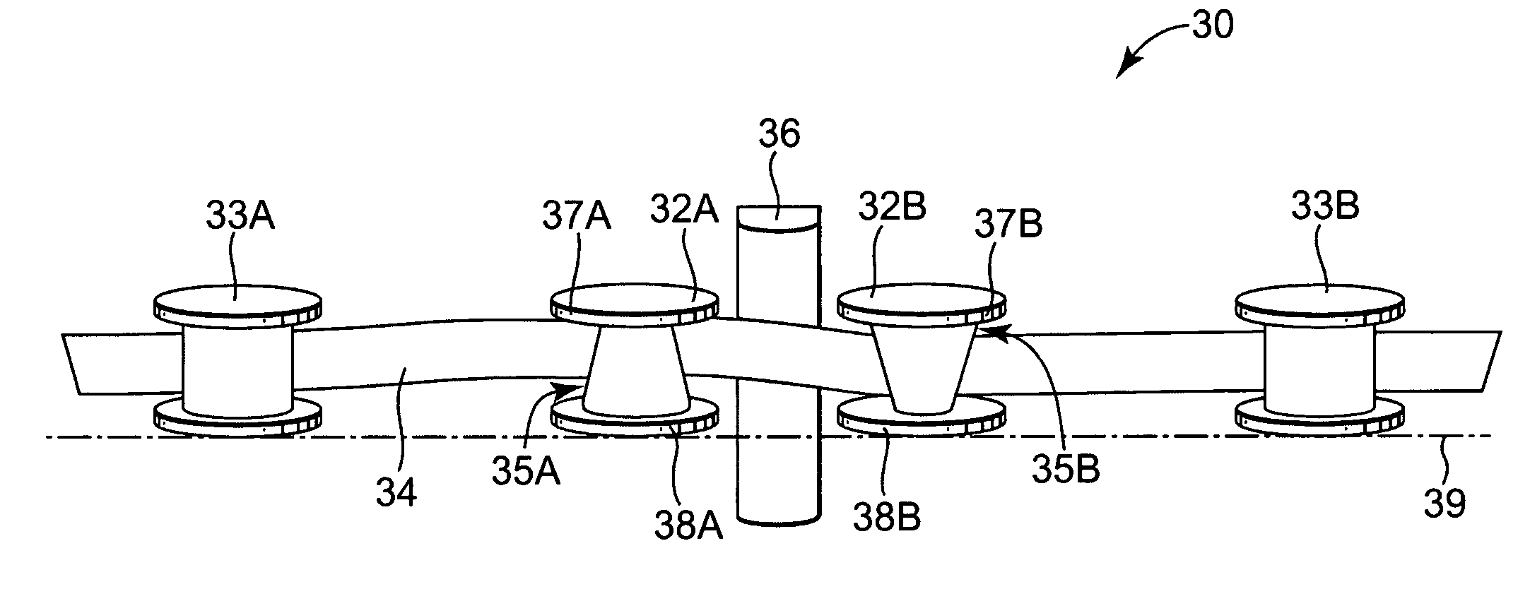 Data storage tape guiding systems using tapered guides