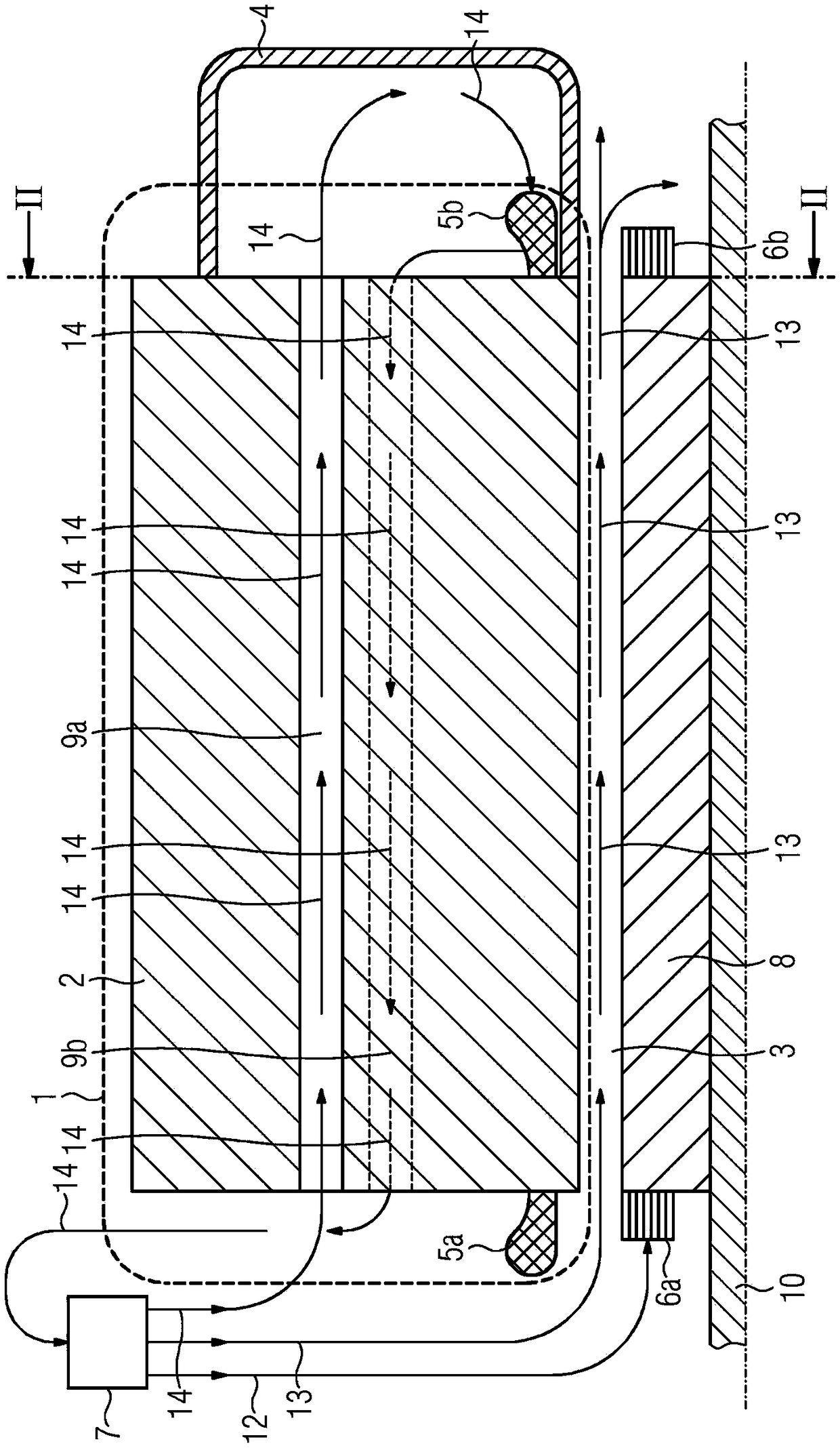 Rotating electric machine with one-sided cooling and method for one-sided cooling
