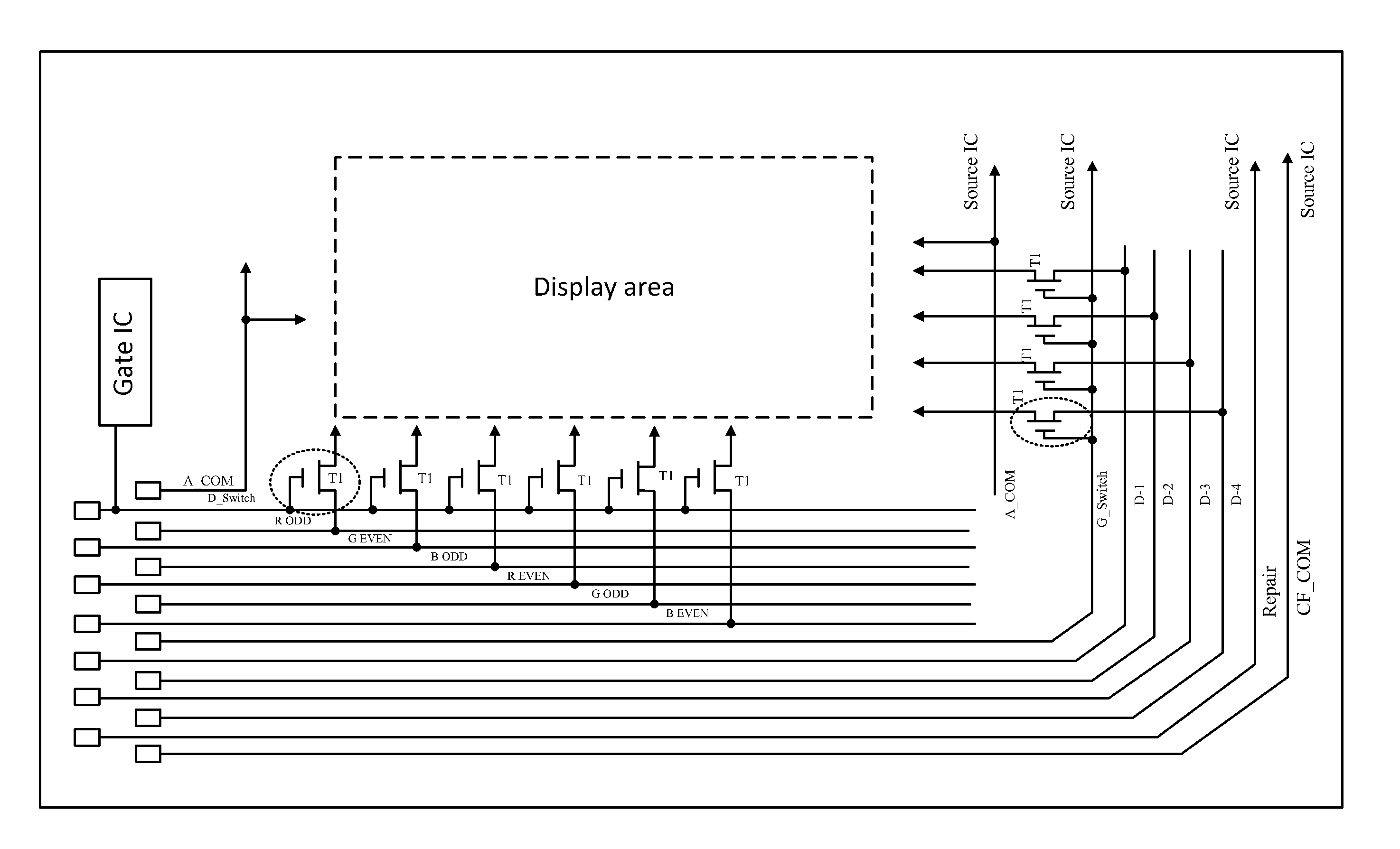 Fast testing switch device and the corresponding tft-lcd array substrate