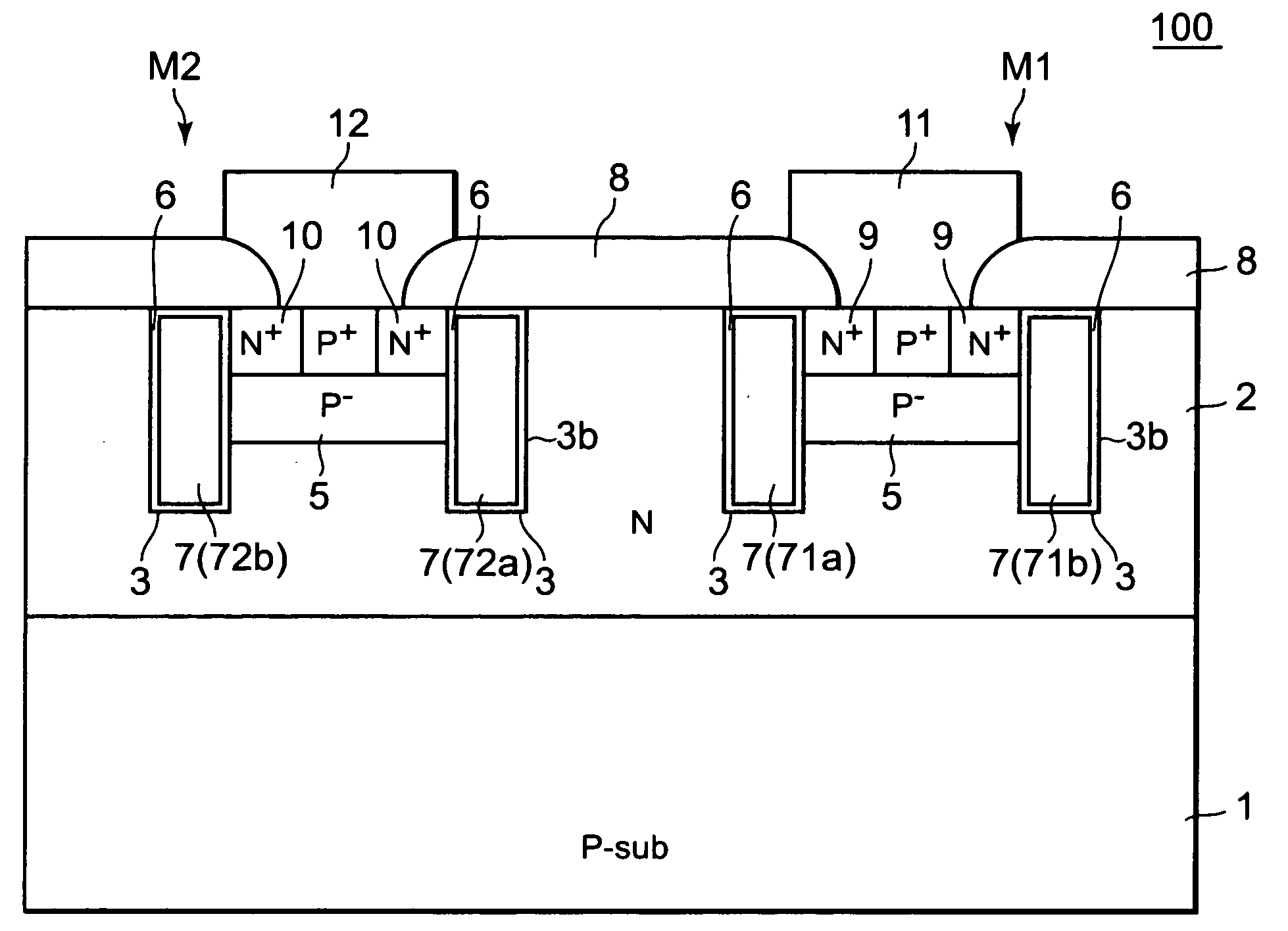 Bidirectional switch having control gate embedded in semiconductor substrate and semiconductor device