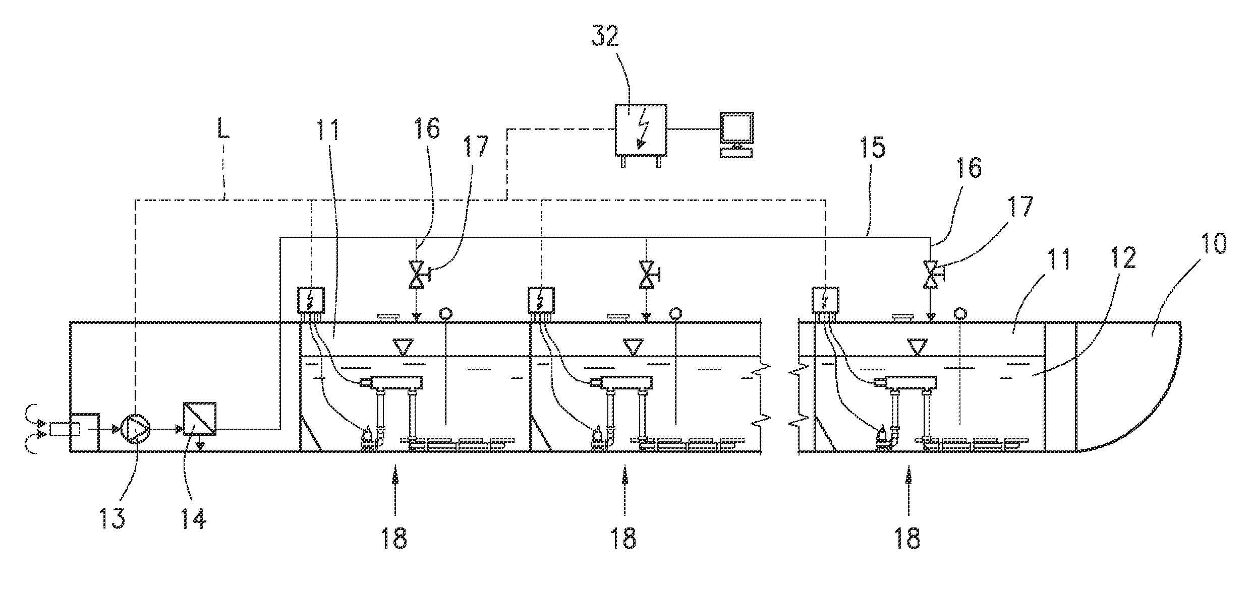 Method and a modular system for onboard treatment of ballast water