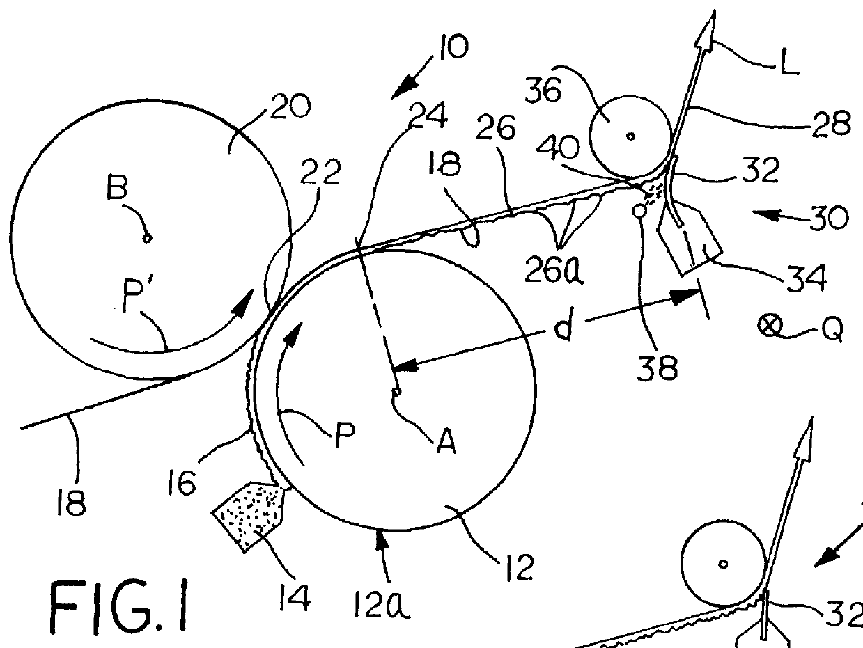 Device used to indirectly apply a liquid or viscous medium onto a material web, specifically a paper or cardboard web