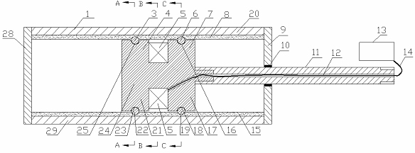 Magnetorheological elastomer damper with single rod extending out