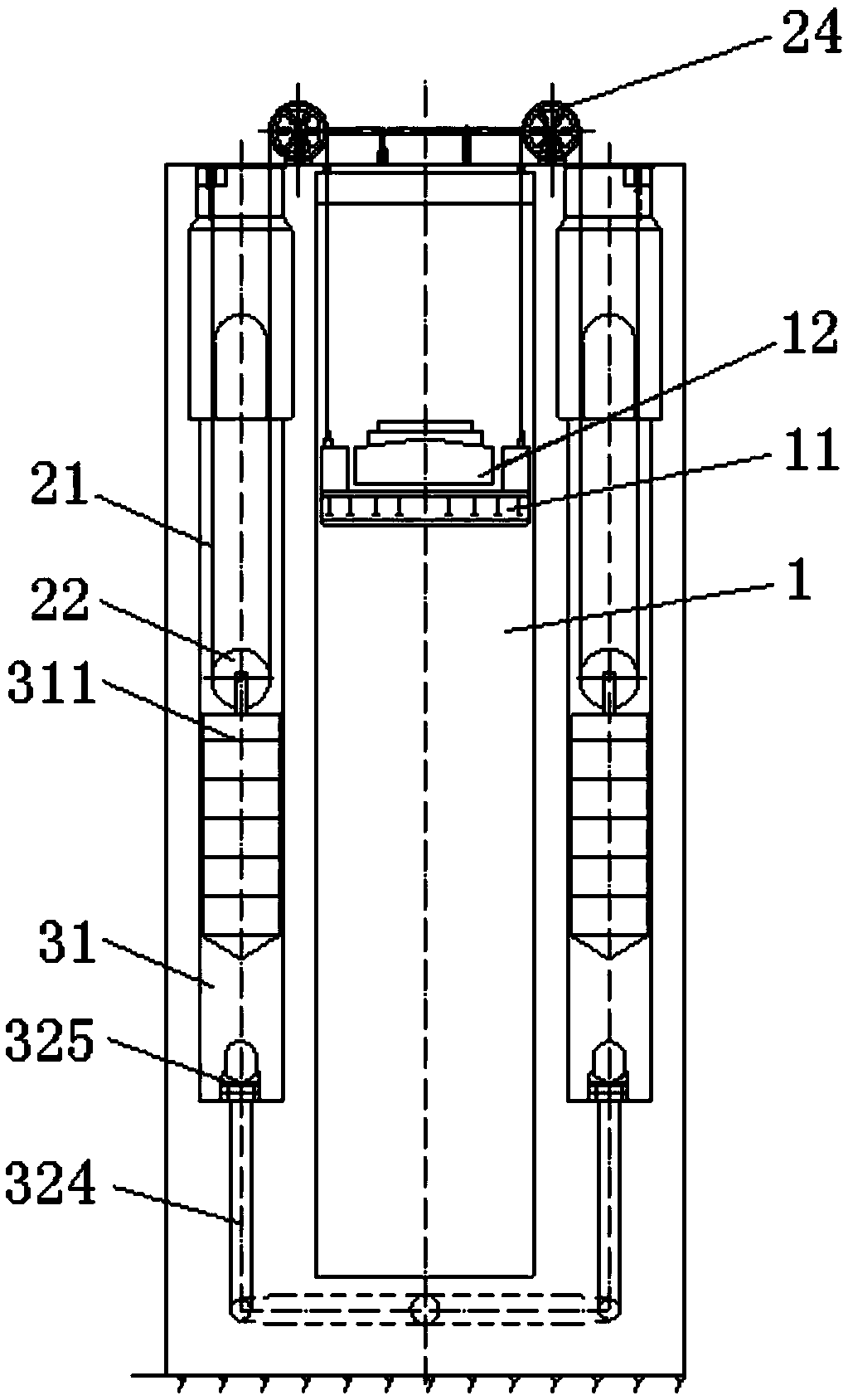 Capsizing-resistant hydraulic power type ship elevator with stable balanced hydraulic driving system