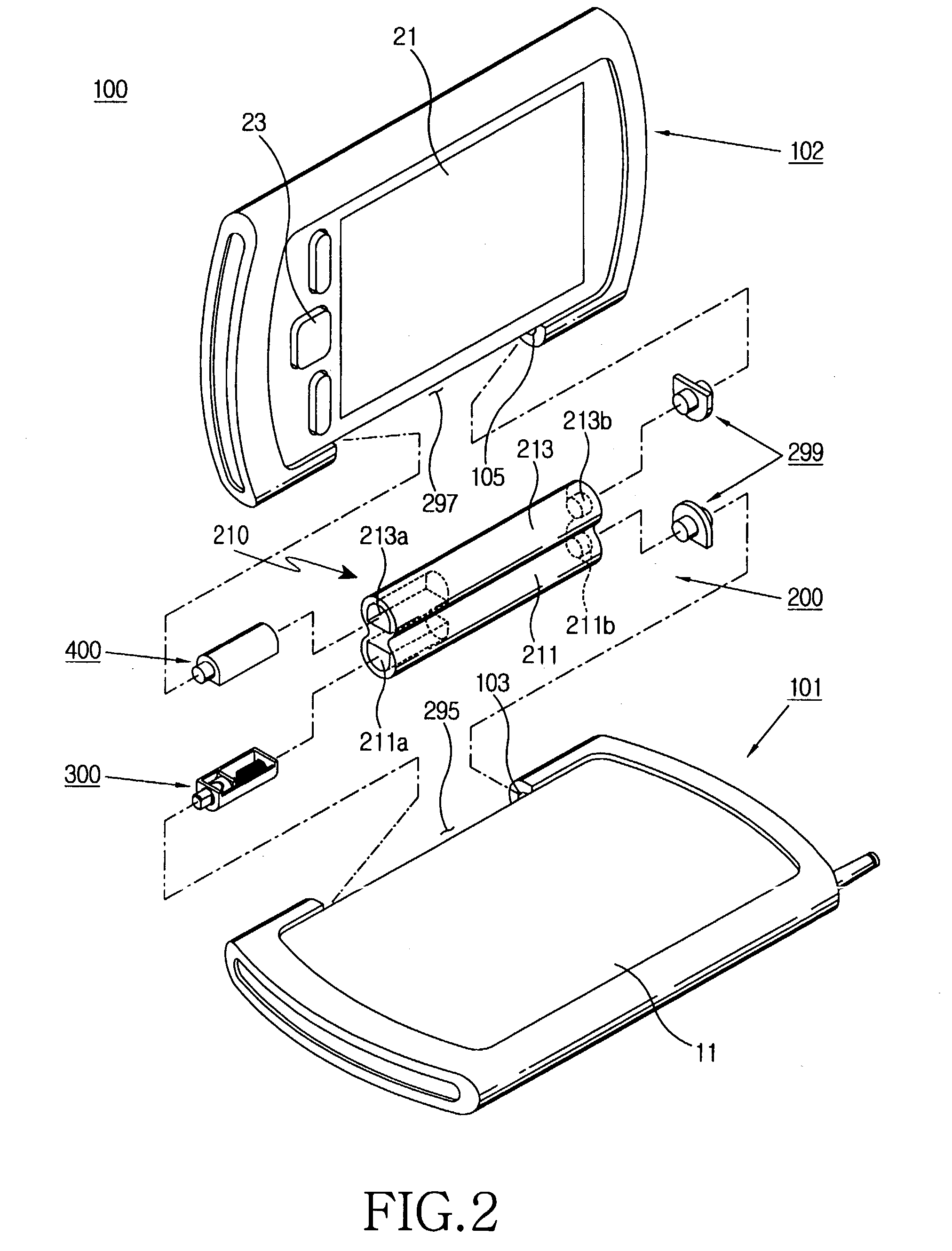 Hinge device for portable wireless terminal