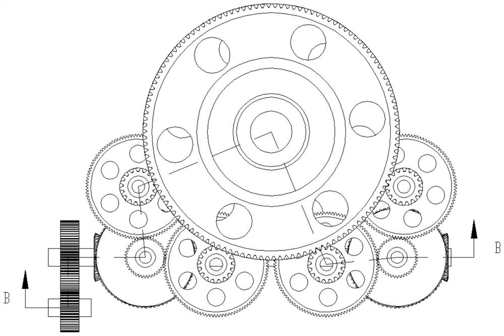 Coaxial double-rotor helicopter transmission device with bevel gear branching