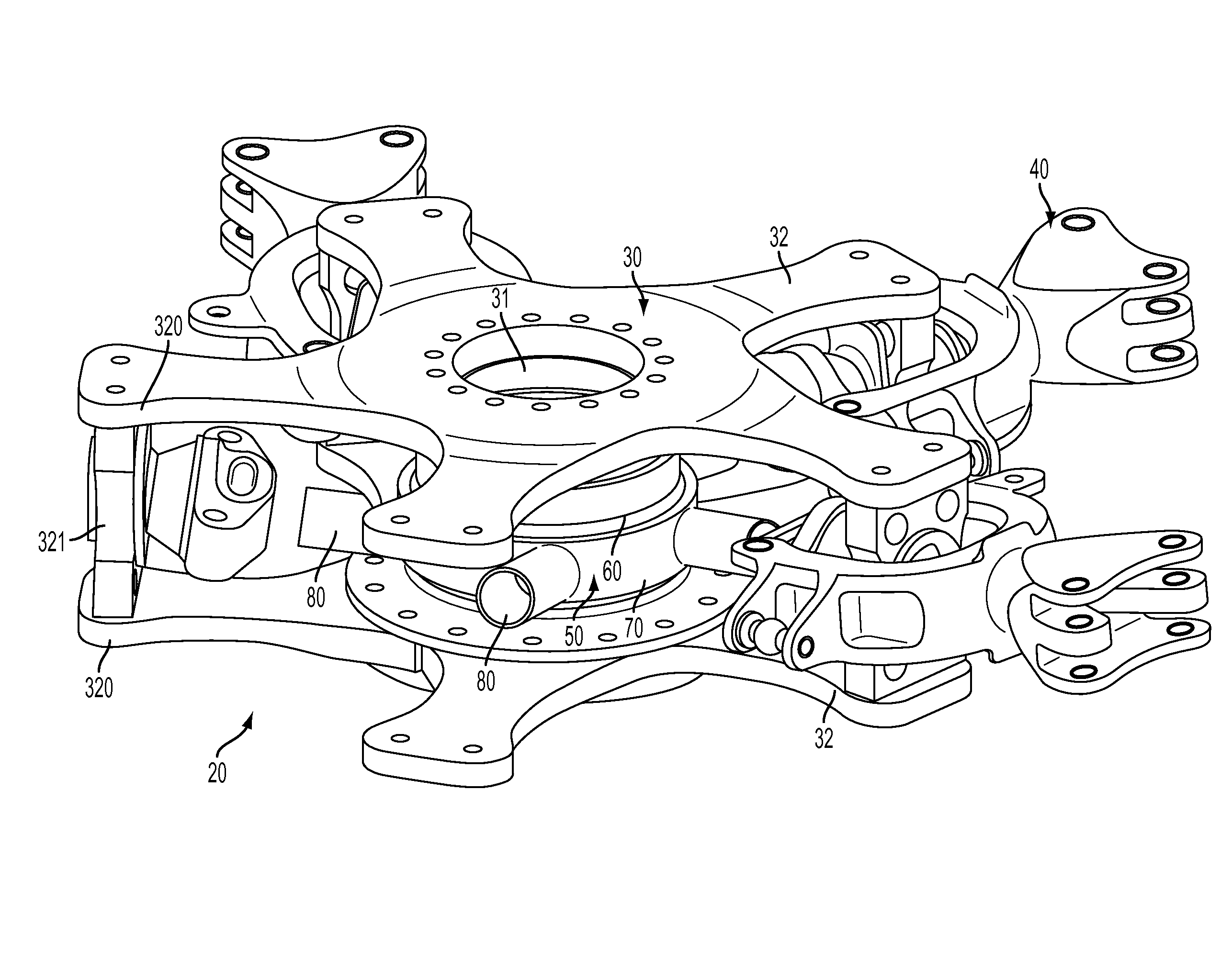 Stiff inplane elastromeric rotor head