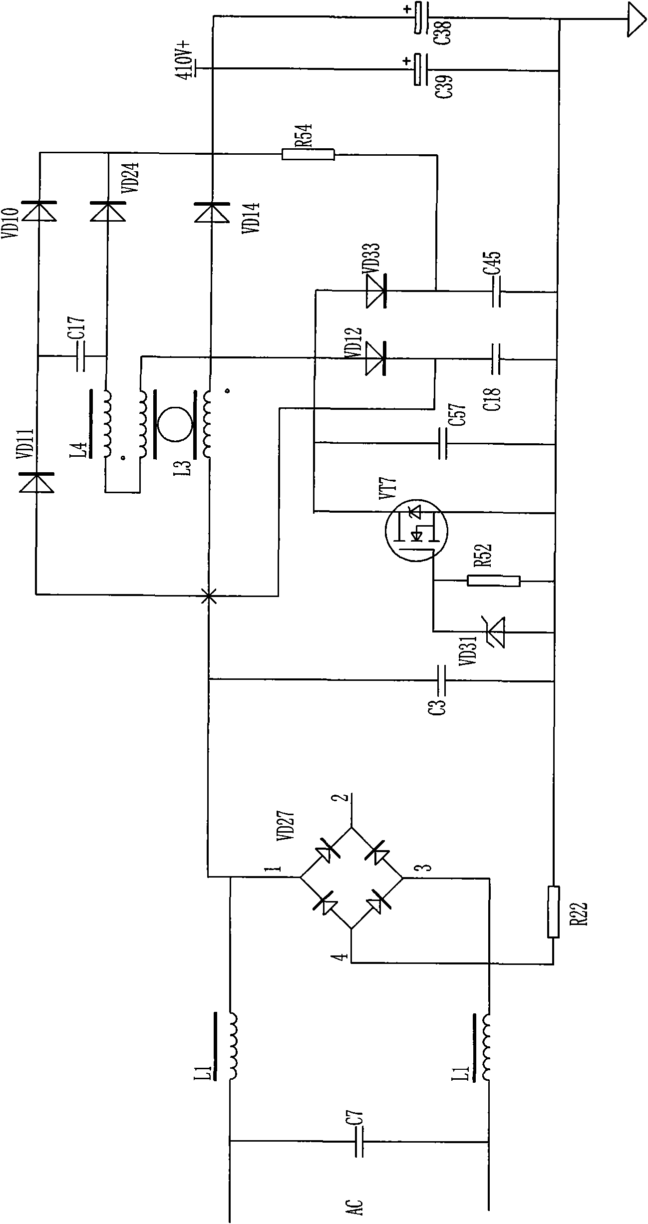 Grading limiting circuit for aerospace alternative-current/direct-current (AC/DC) converter
