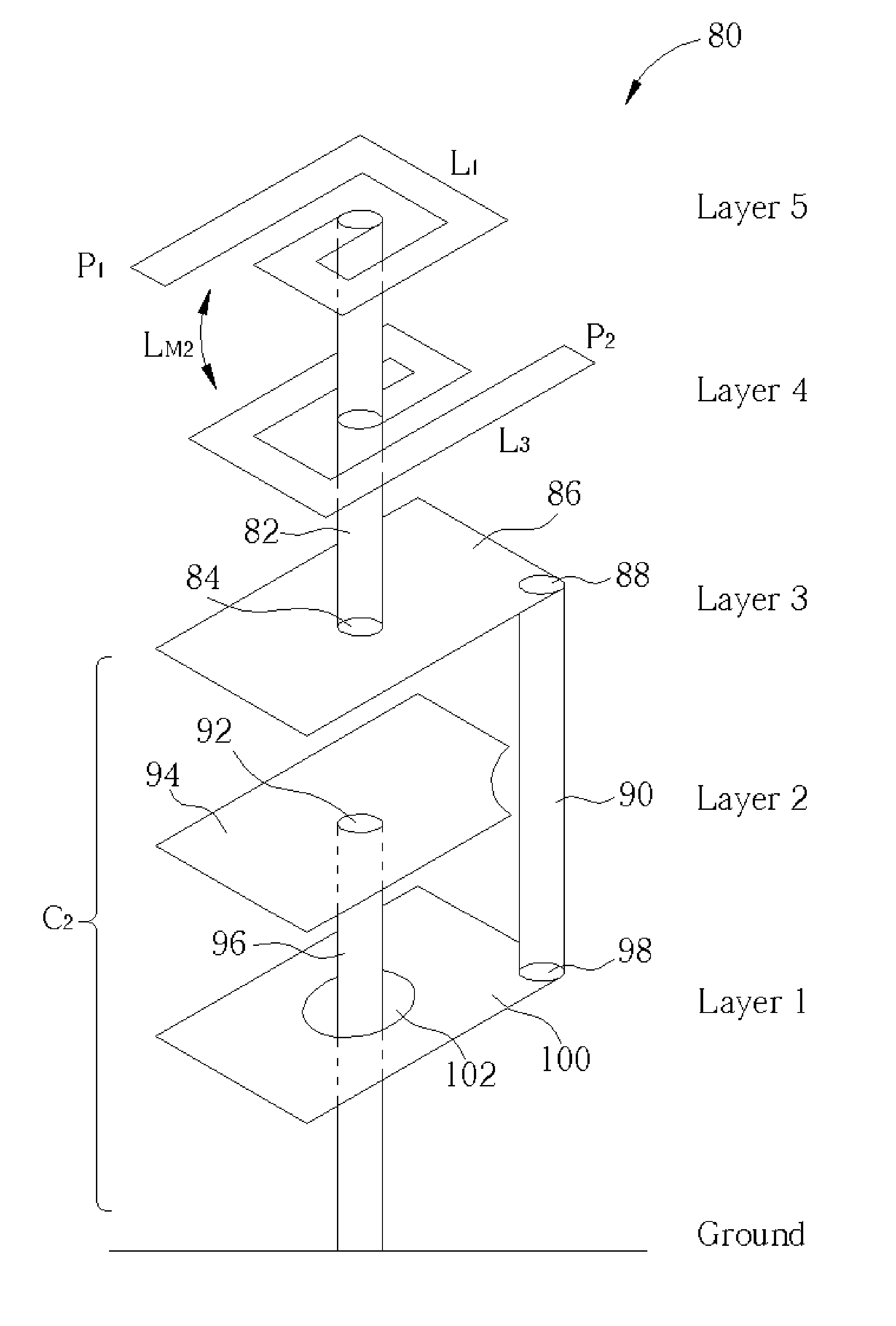 Lowpass filter formed in a multi-layer ceramic