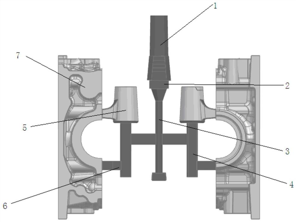 Light-weight crankcase body casting pouring system and casting process thereof