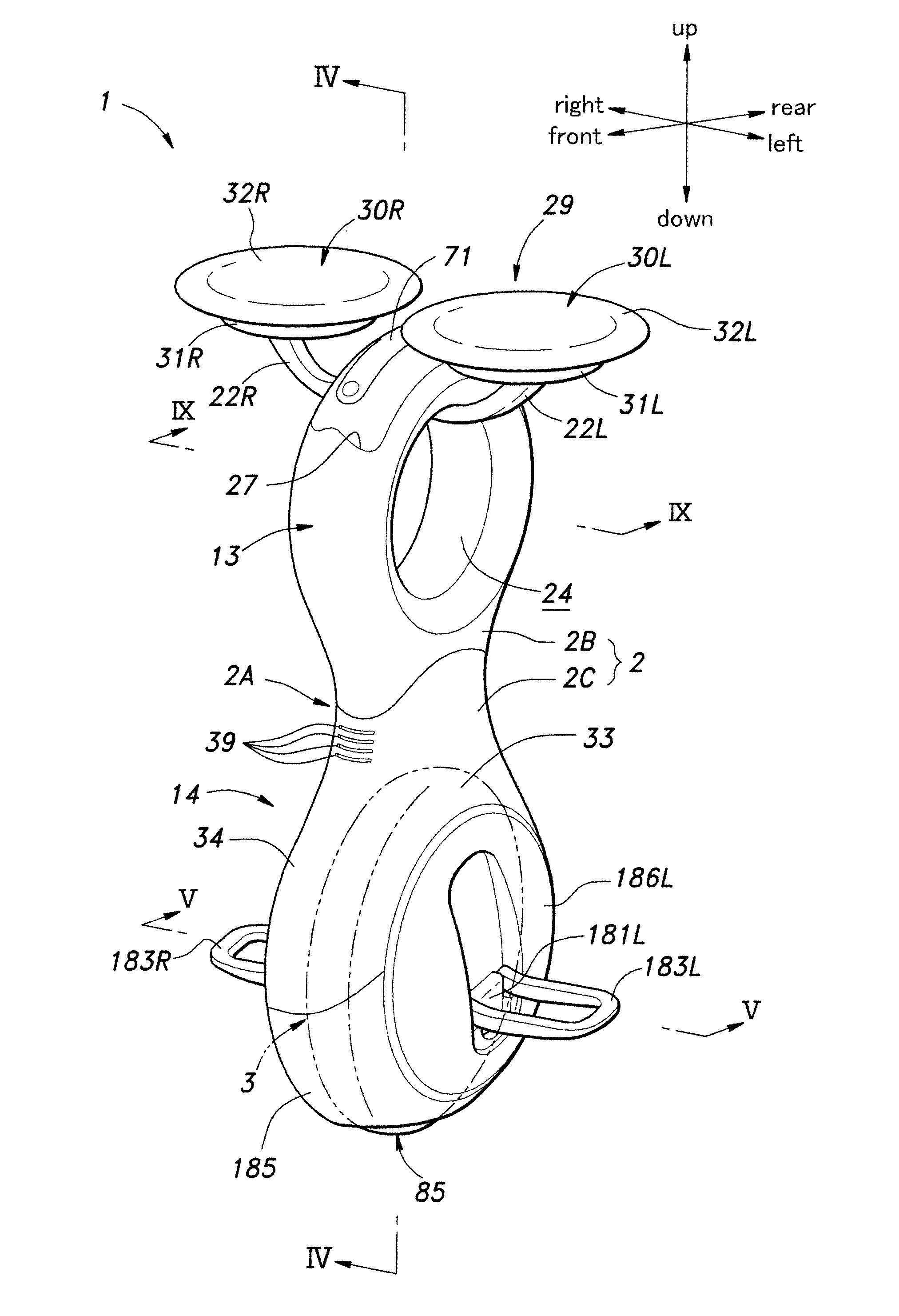Frictional drive device and inverted pendulum type vehicle using the same