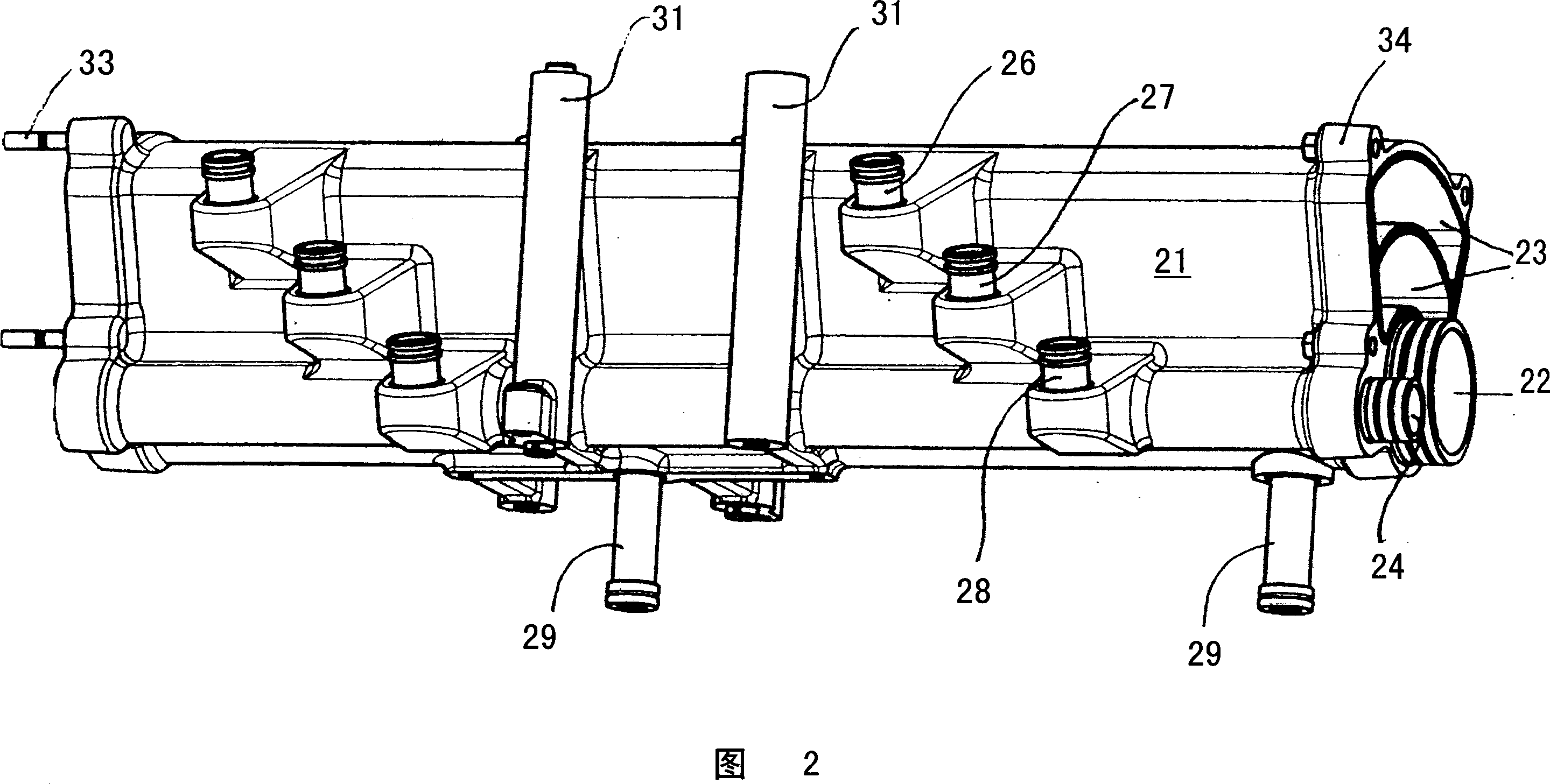 Internal combustion engine with a lubricating, cooling and starting system