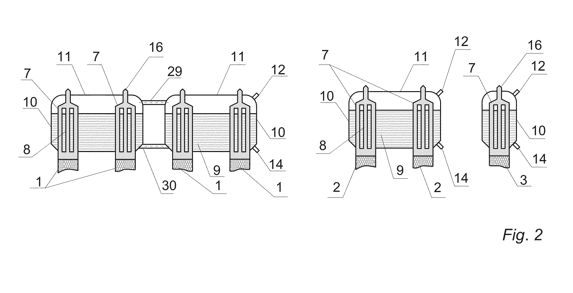 Assembly for separating gas mixtures in fractionating columns