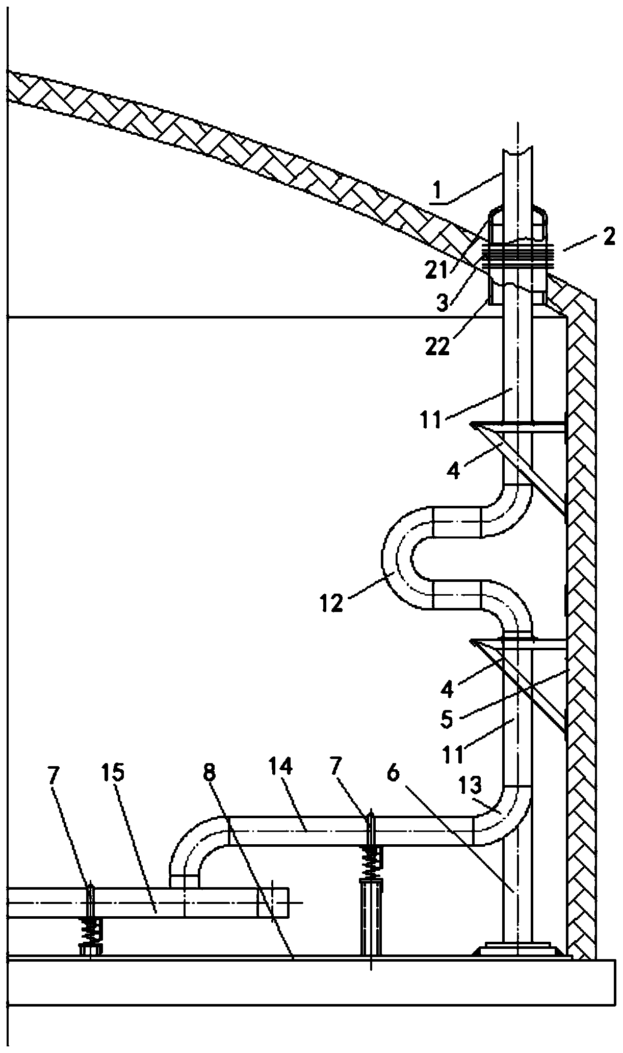 Connecting structure of salt inlet pipe and molten salt storage tank for molten salt storage tank
