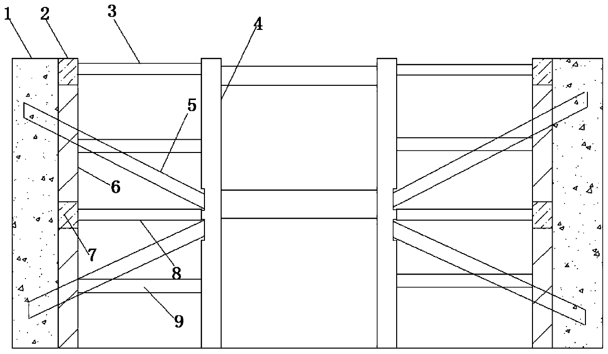 Internal and external support structure and construction method of building foundation pit