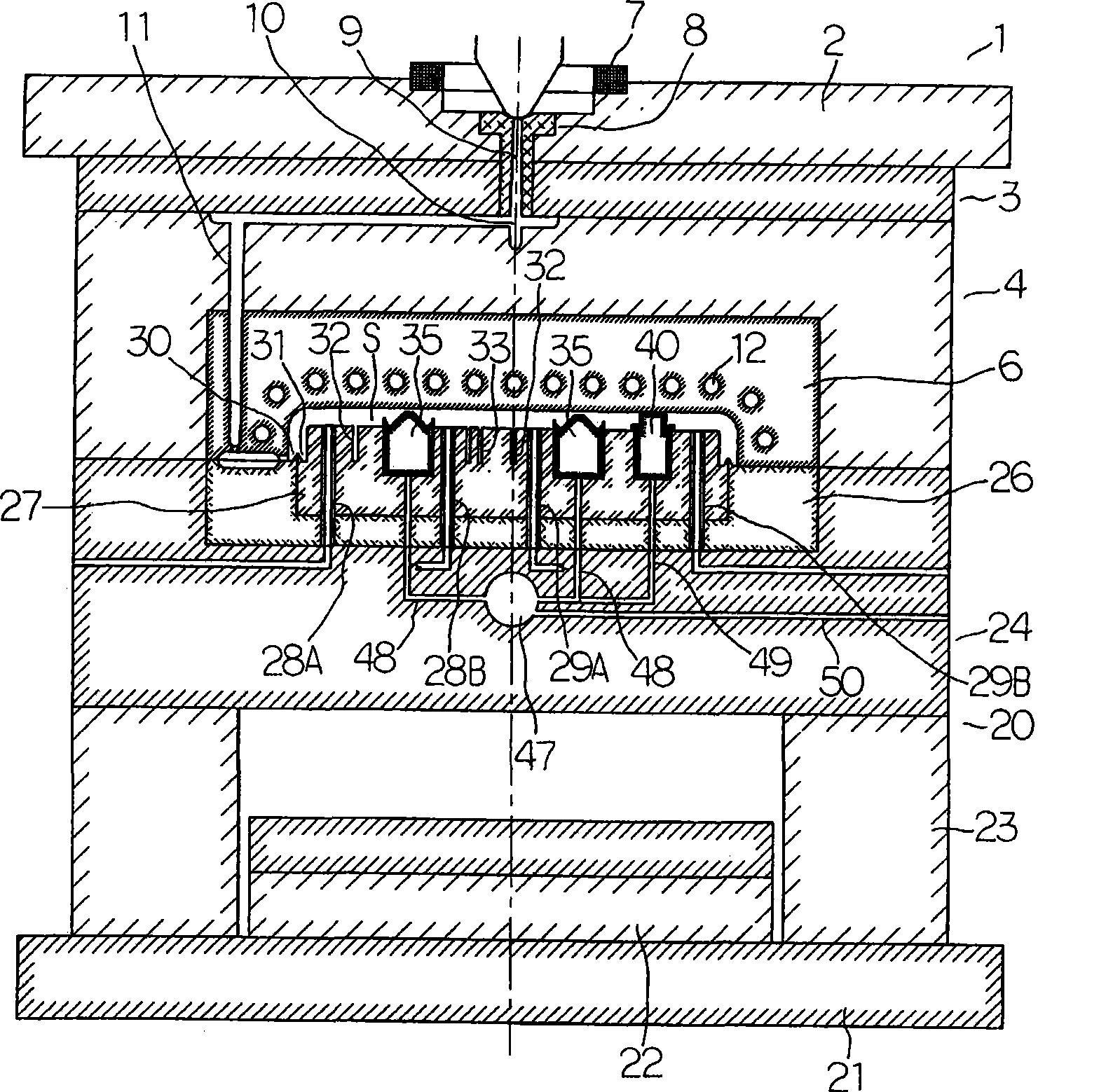 Injection molding method and device