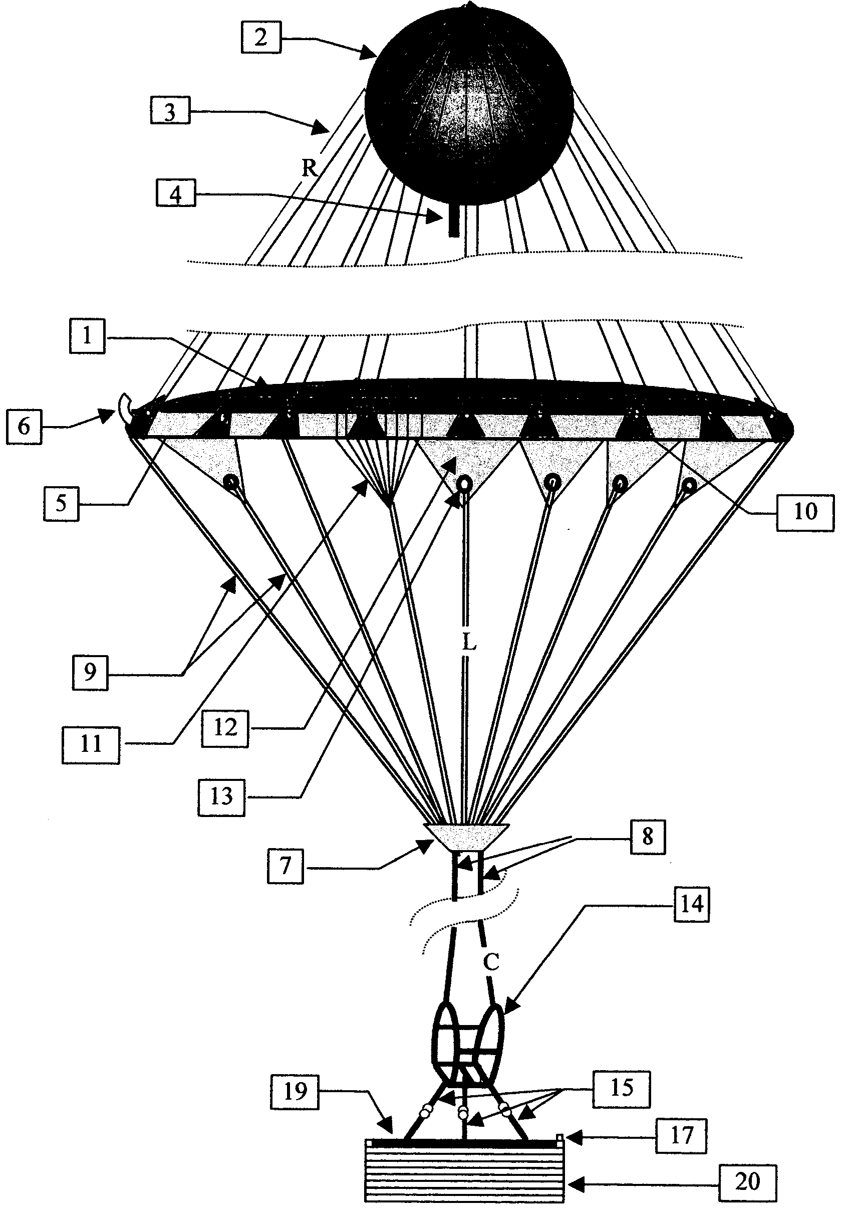 Inflatable parachute for very low altitude jumping and method for delivering same to a person in need