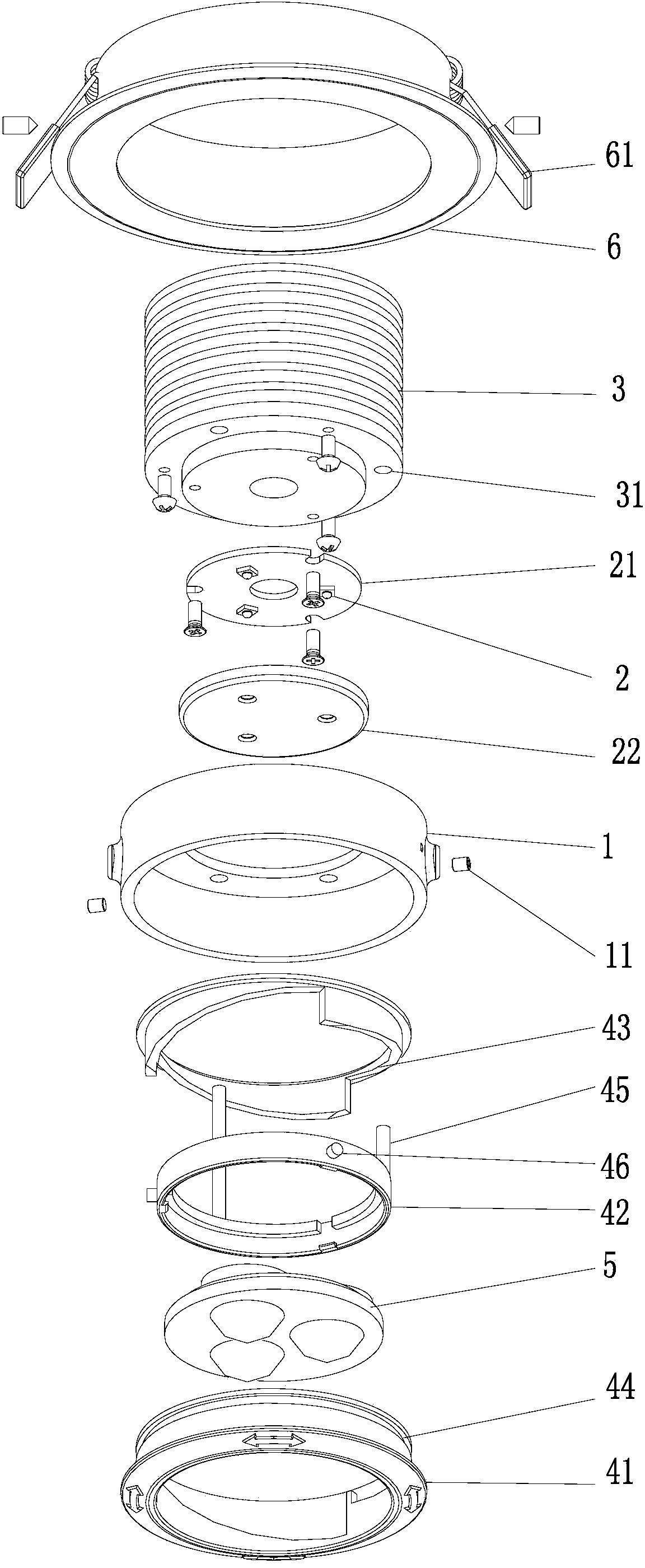 Double-circle rotary focusing ceiling lamp capable of being limited by check ring