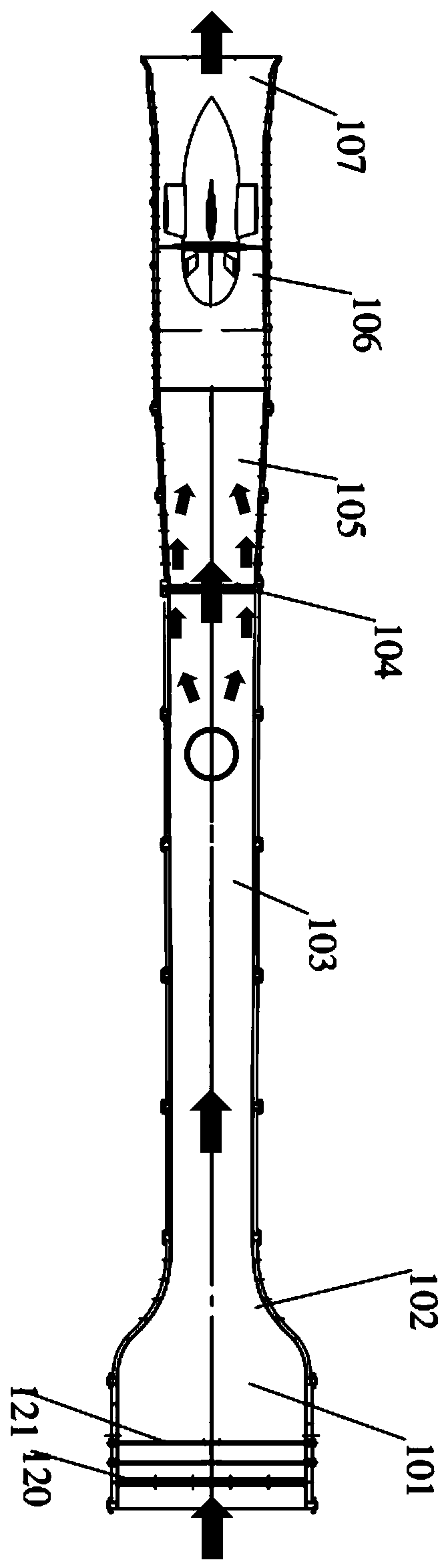 Suction gust wind tunnel with porous turning device