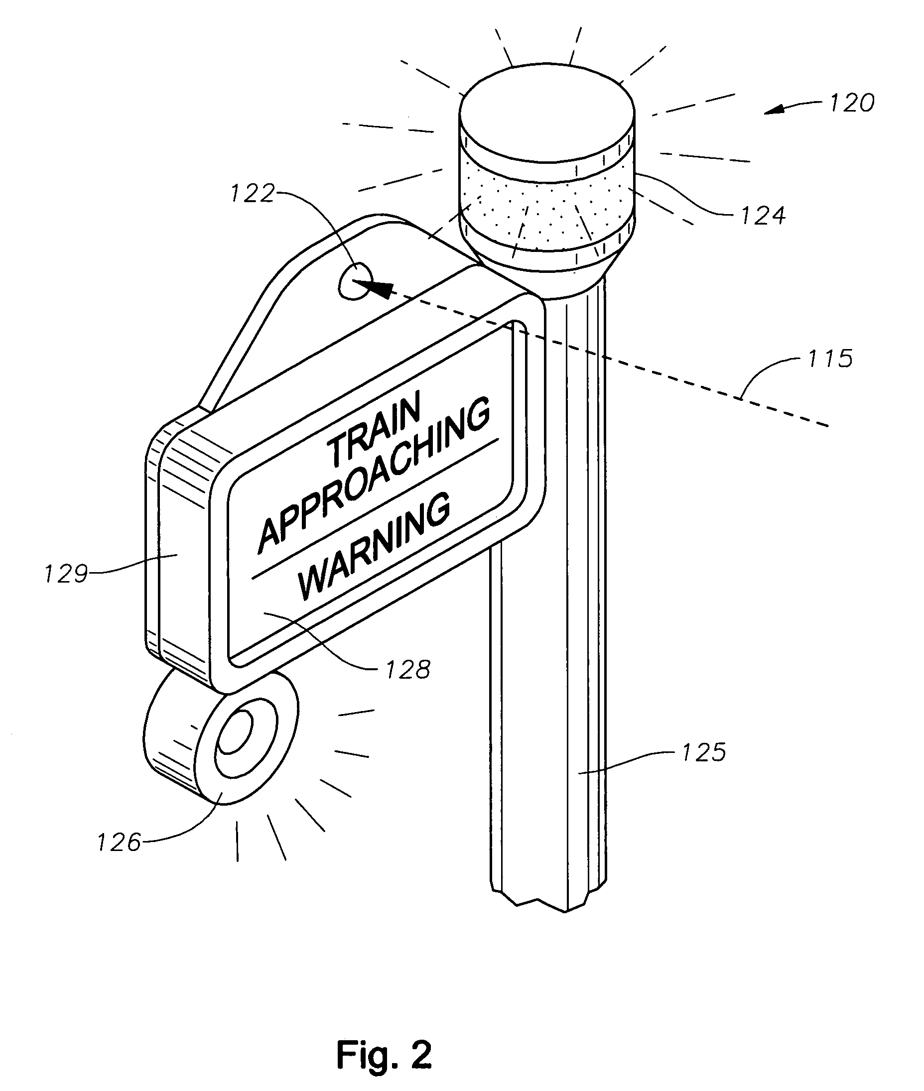 Traffic crossing warning device, and method for warning of an oncoming locomotive object