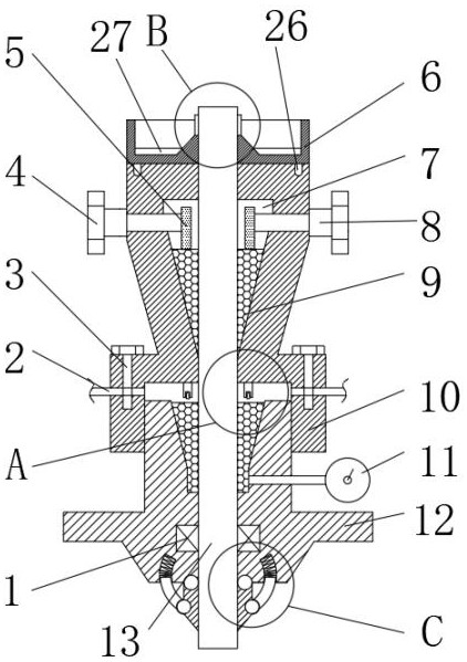 An oil production wellhead sealing protection device