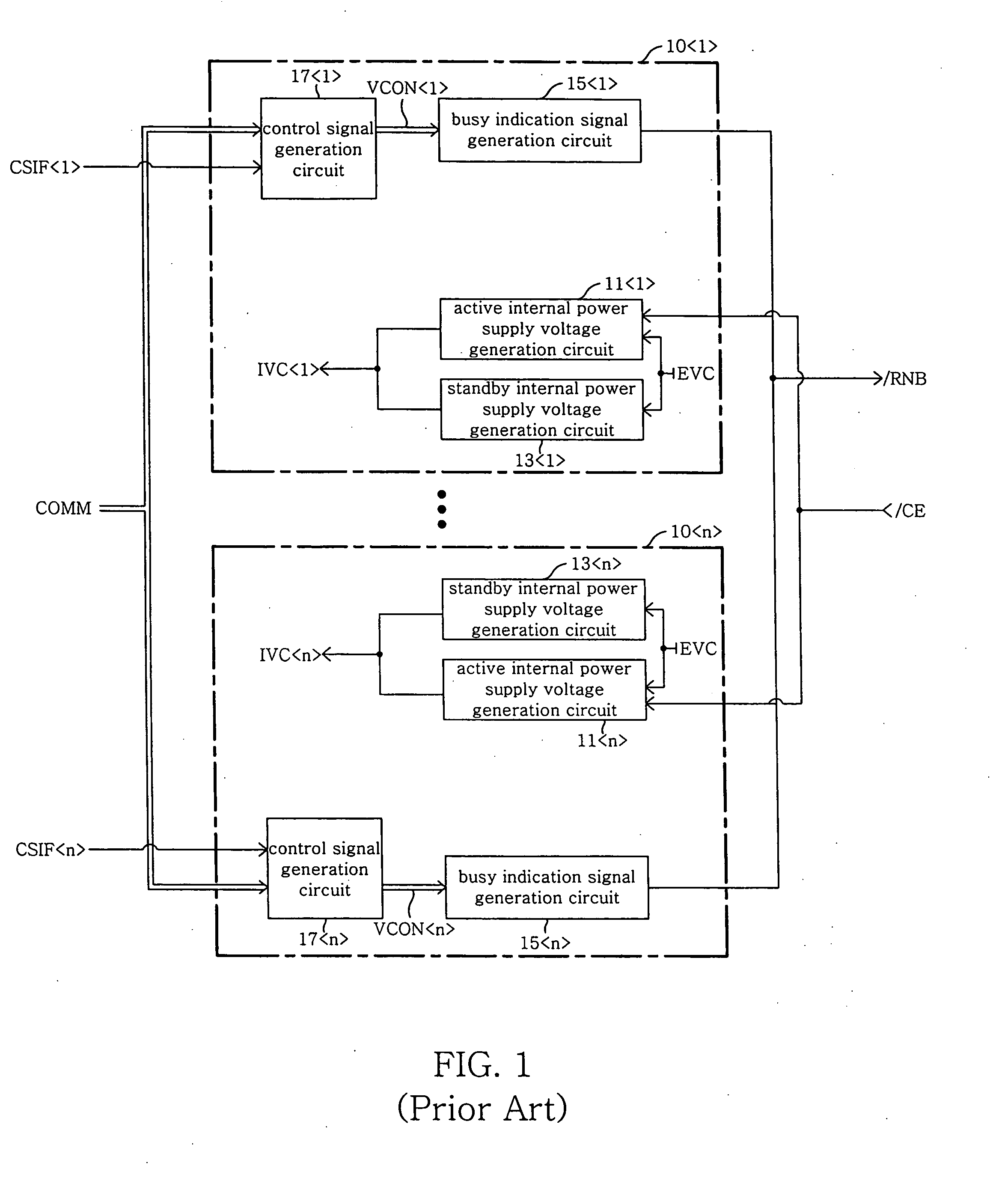 Multi-chip semiconductor memory device having internal power supply voltage generation circuit for decreasing current consumption