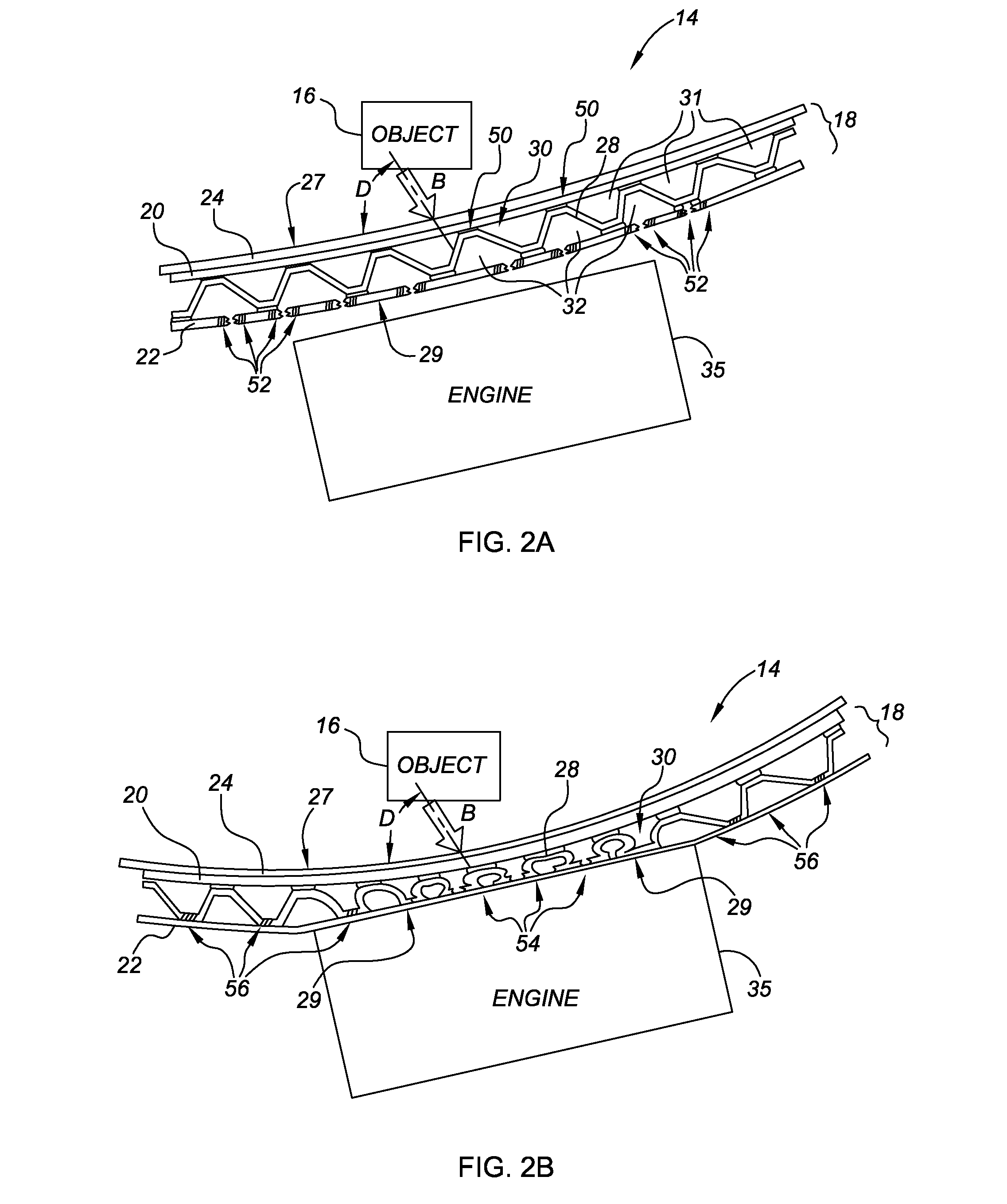 Energy Absorbing Vehicle Hood Assembly with Asymmetric Sandwich Inner Structure