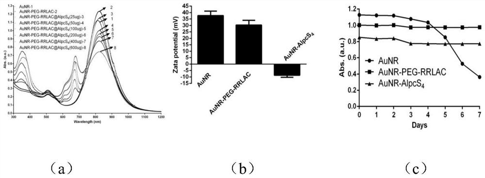 Combination of targeting PEG-modified gold nanorods coupled with alpcs4 and its preparation, application and anti-tumor composition