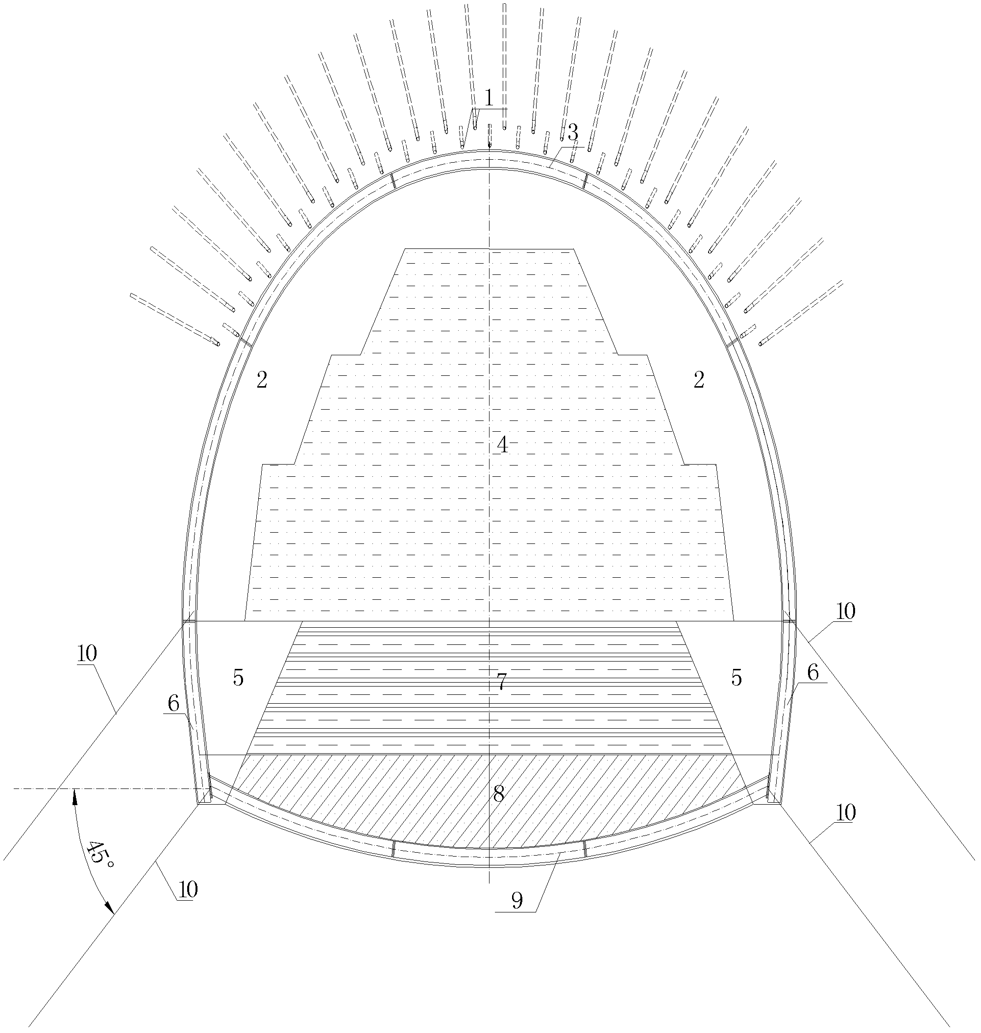 Method for carrying out rapid face excavation construction of loess tunnel by double rows of small conduits
