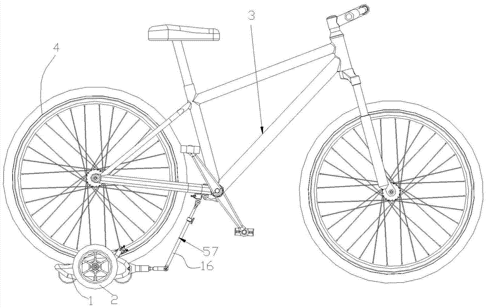 A bicycle deceleration training device with a two-stage transmission of a pull rod