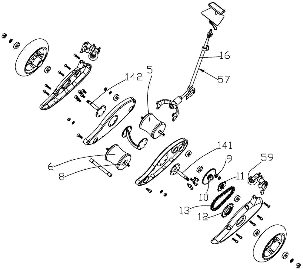 A bicycle deceleration training device with a two-stage transmission of a pull rod