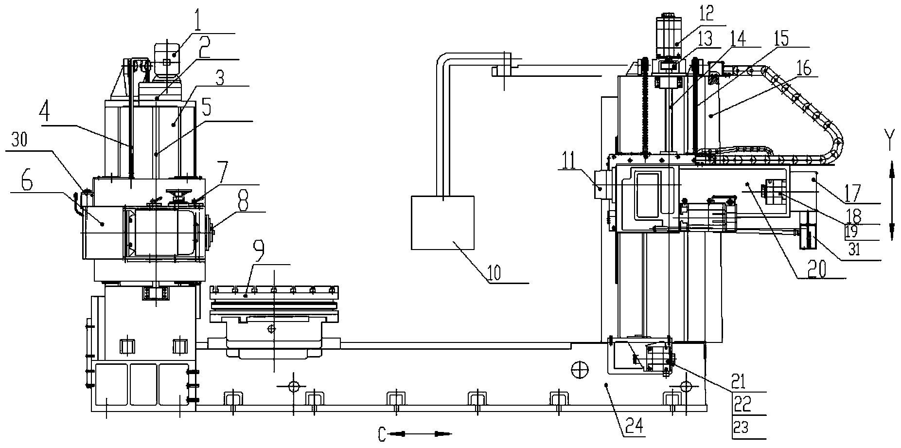 Numerical control milling and boring machine