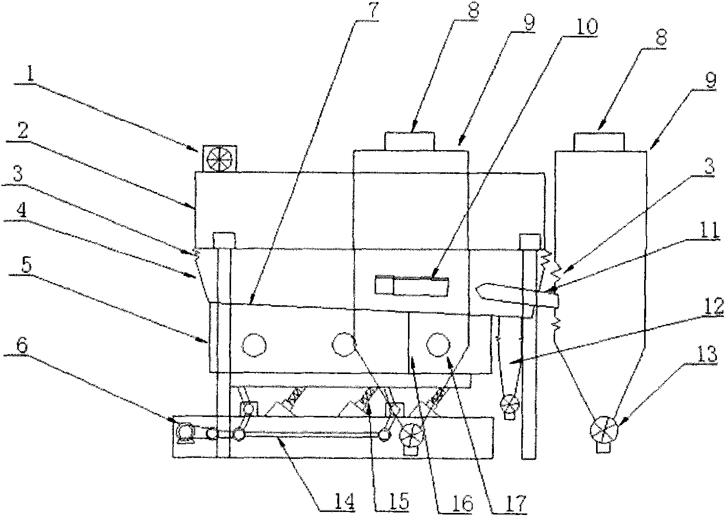 Vibrational fluidized bed device for controlling humidity and grading coking coal and fluidizing process thereof