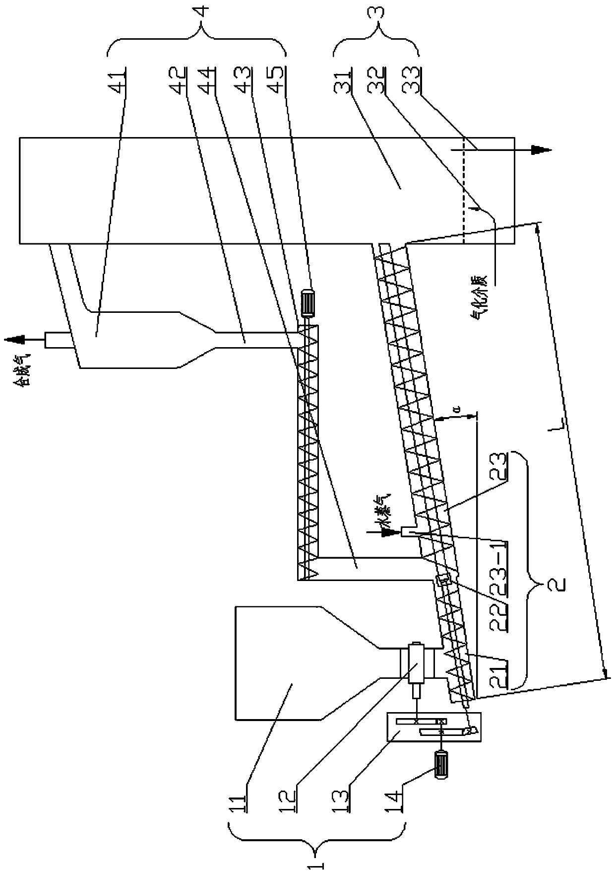 Low-temperature gasification device for low-order fuel based on spiral pyrolyzer and fluidized bed gasifier