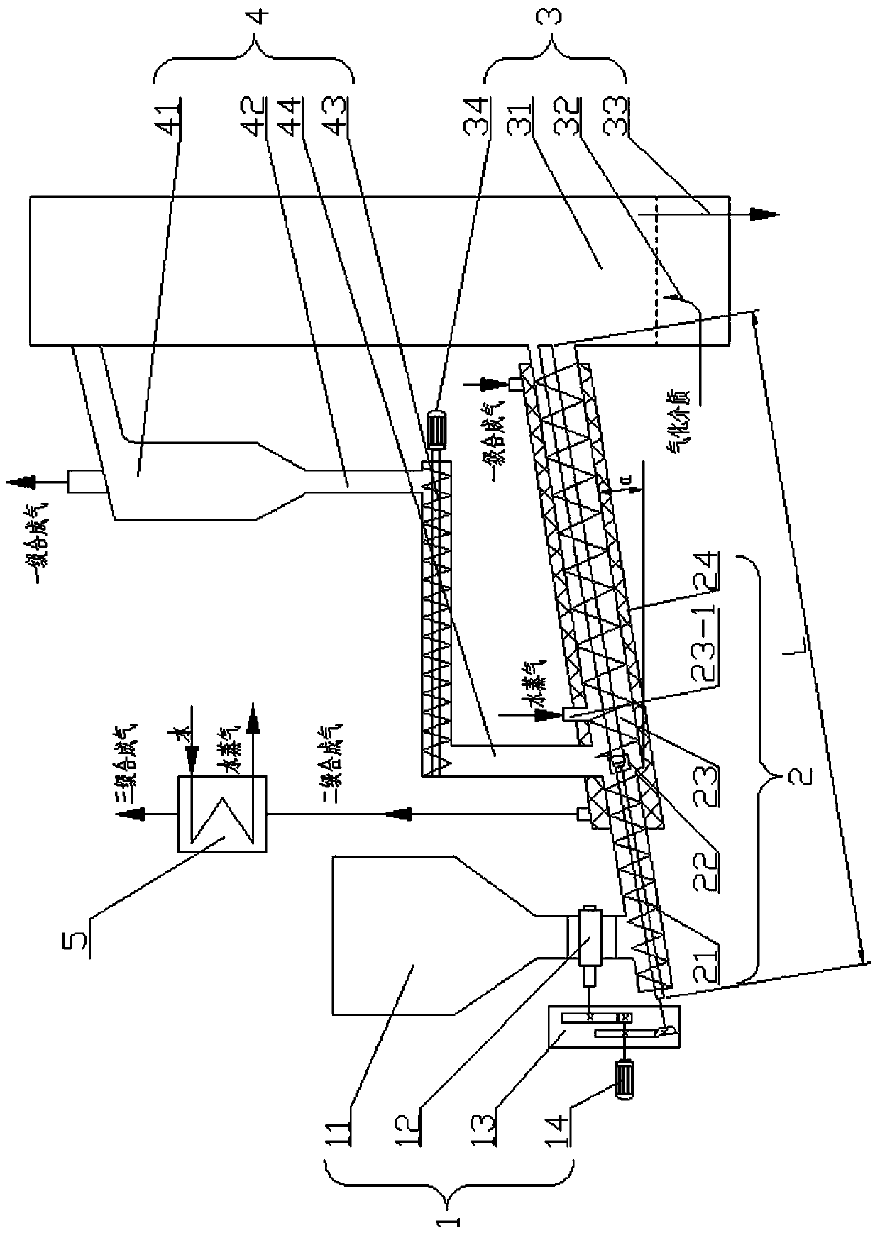 Low-temperature gasification device for low-order fuel based on spiral pyrolyzer and fluidized bed gasifier