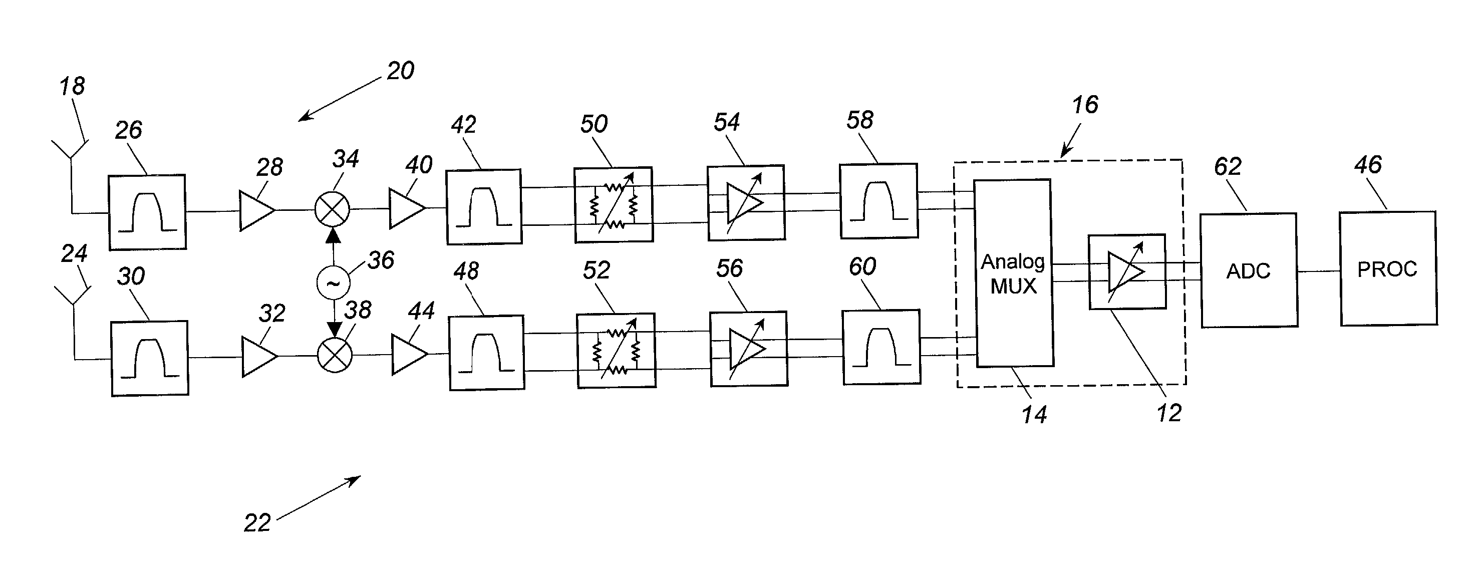 Combined multiplexer and switched gain circuit