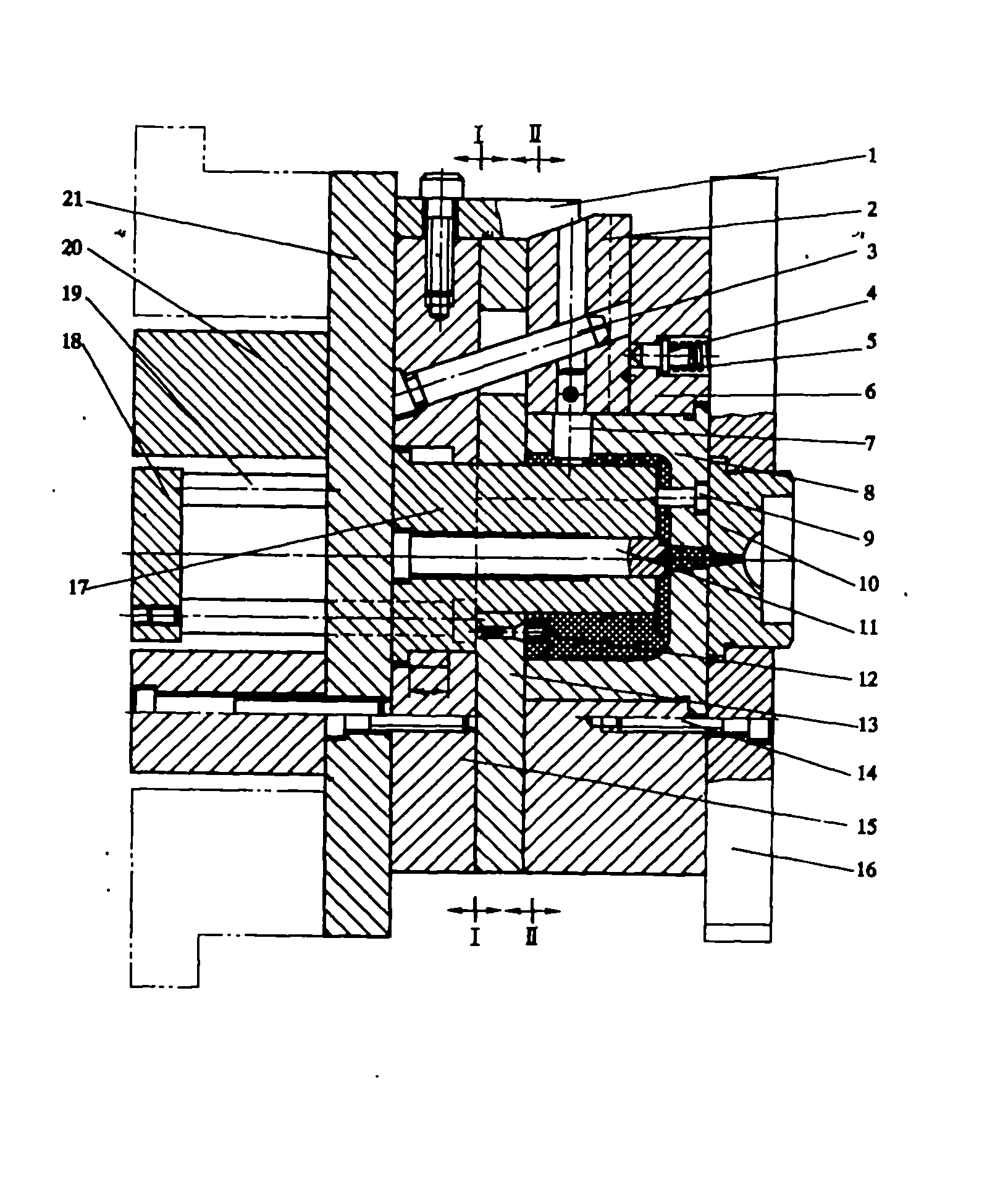 Mechanism with side mold core and sliding seat installed in fixing die and angle pin installed in moving die