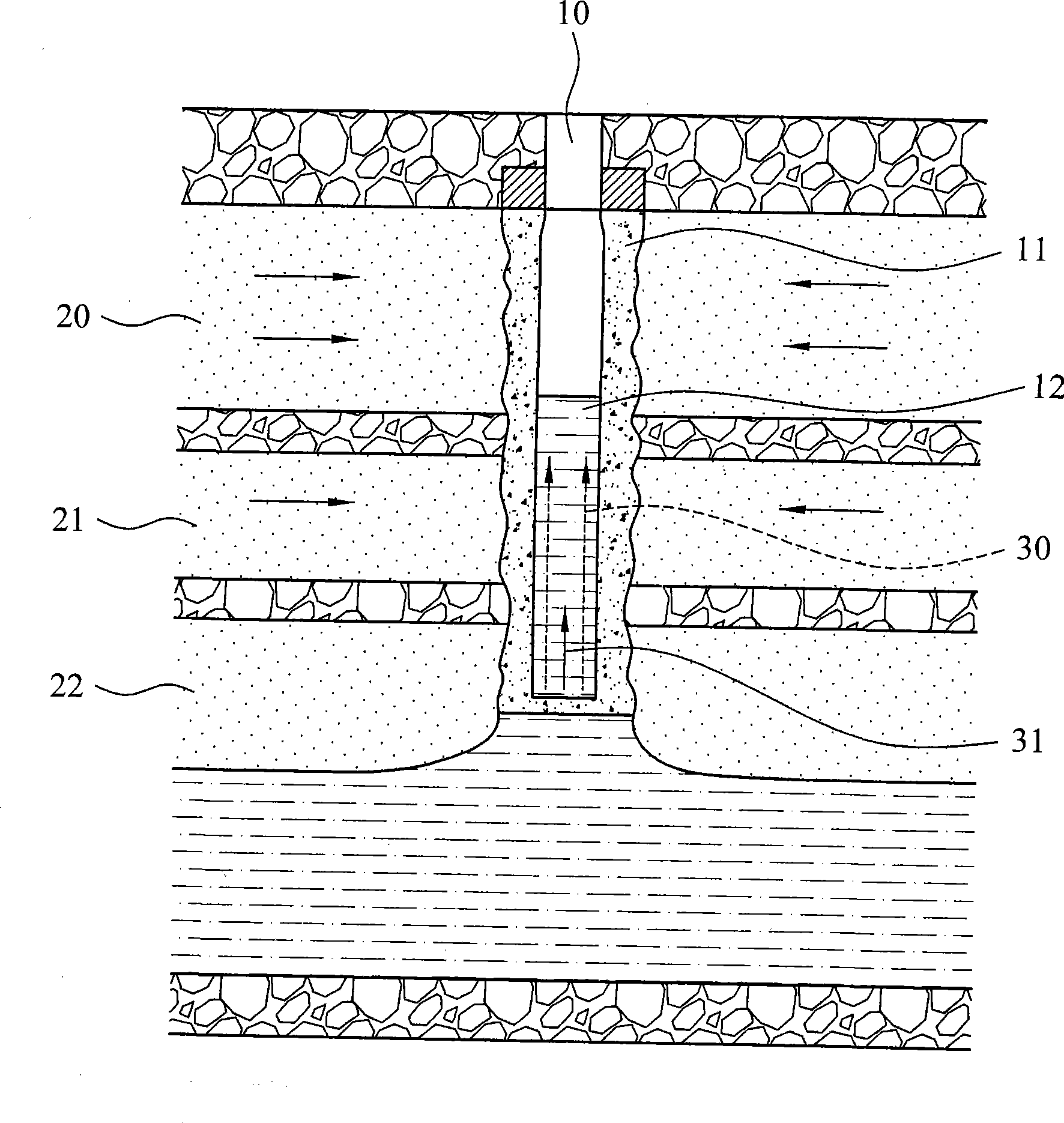 Water-shutoff method for sealing gas well effluent section by combination of incline cement and gas injection compression