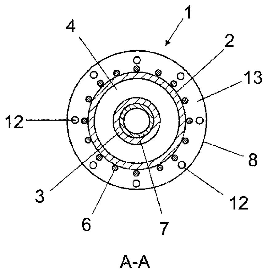 Radiating element for irradiating surfaces, having a socket