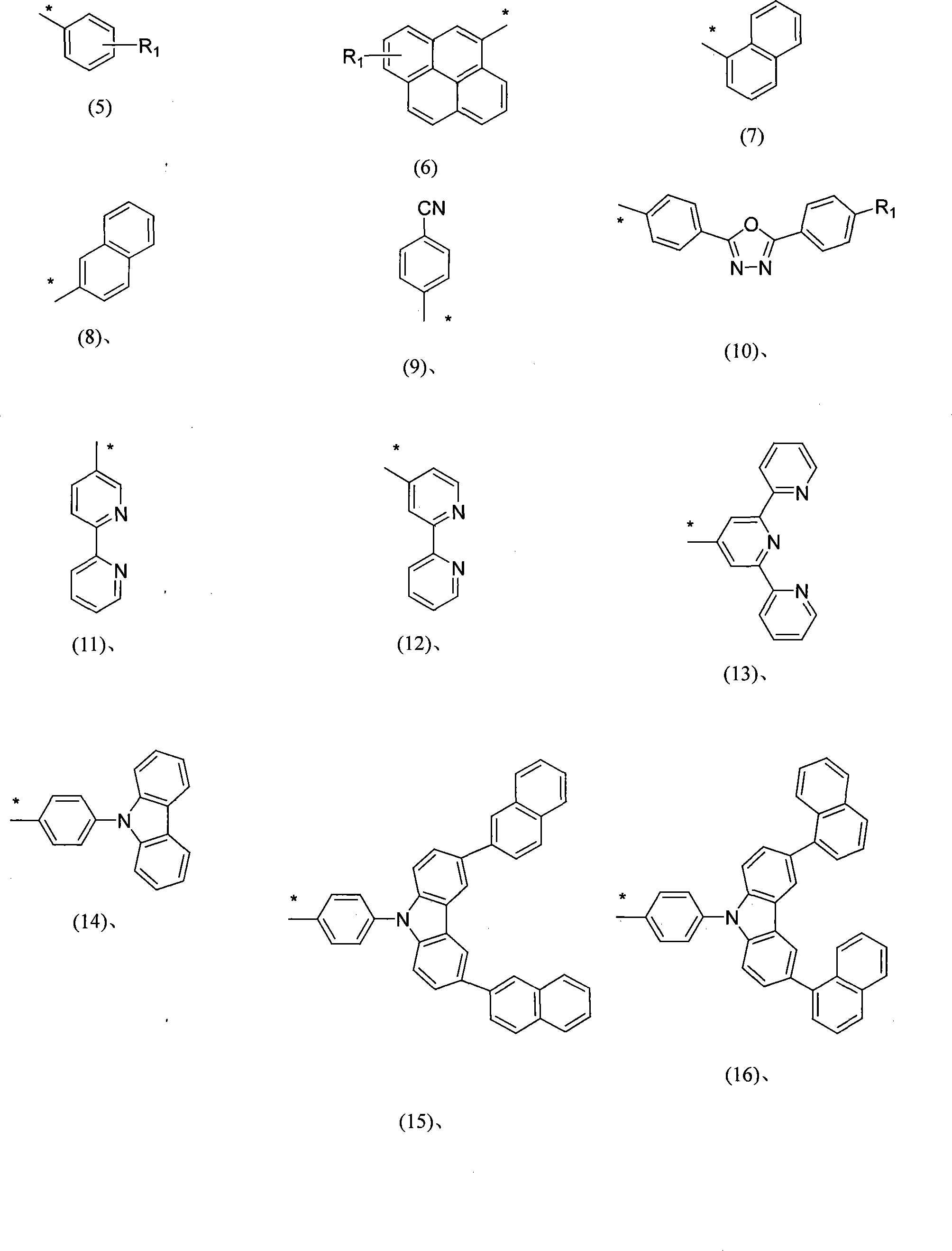 Soluble branch substituted anthracene molecule blue material as well as preparation method and uses thereof